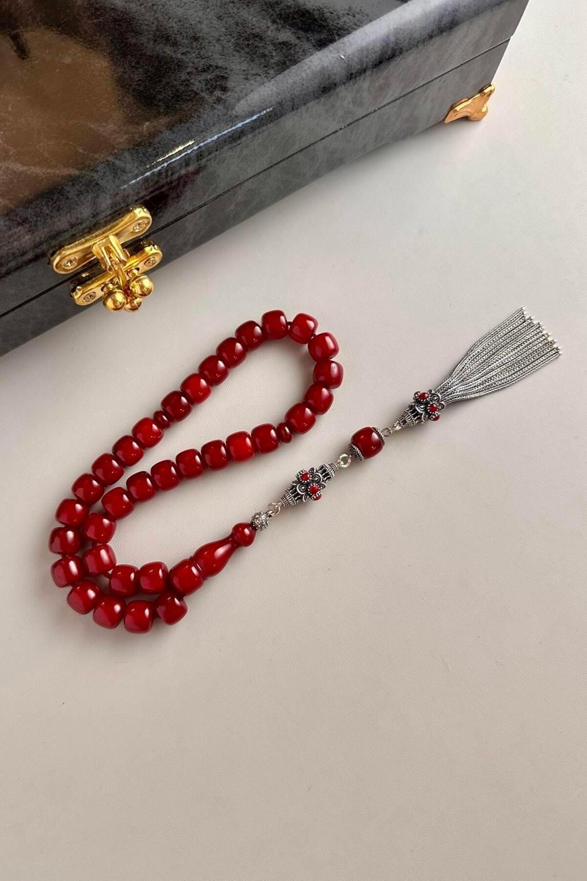 Old-Style Legendary Dough Ottoman Cherry Squeeze Amber Silver Design Rosary