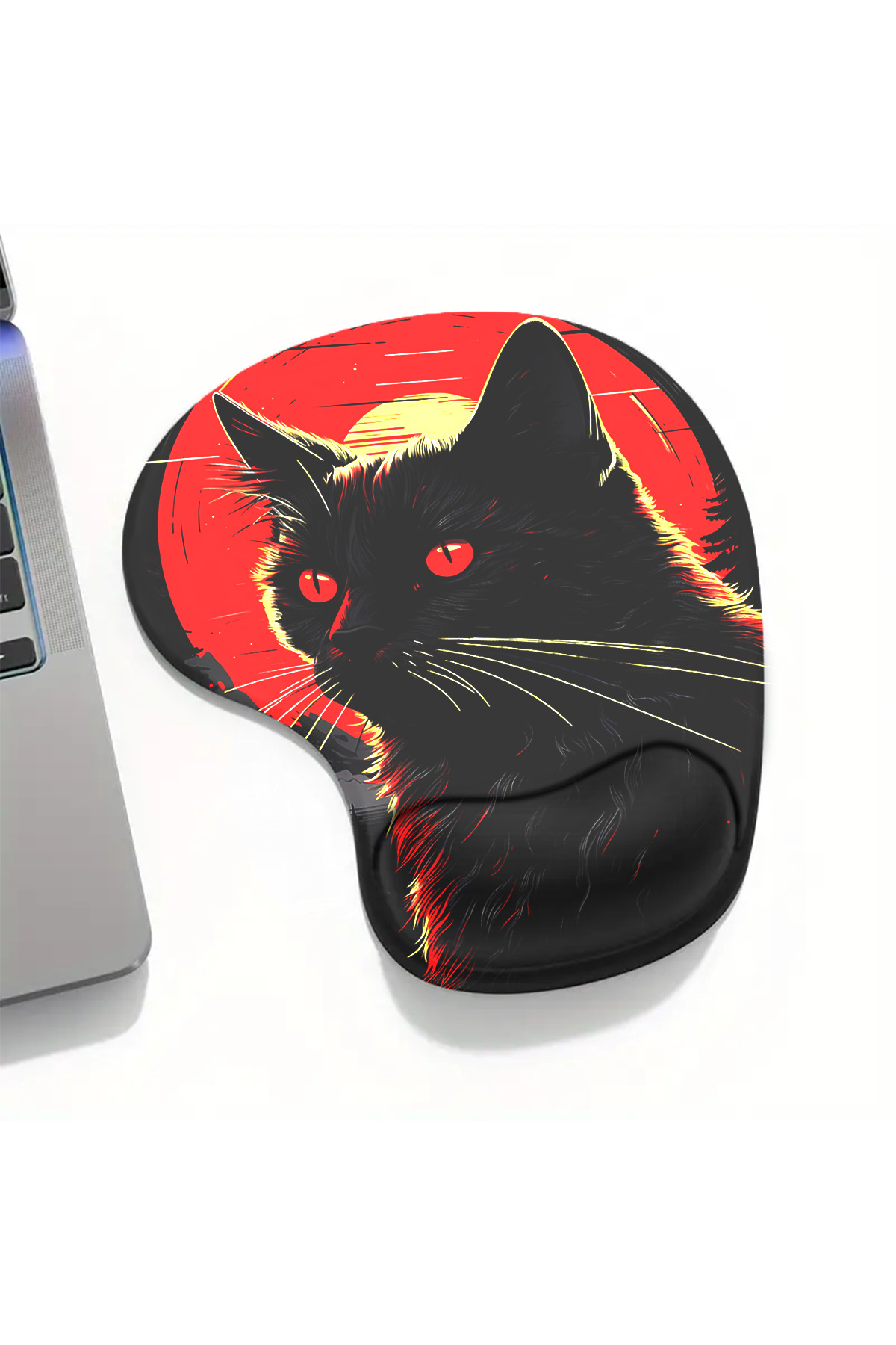 Dark Cat Wrist Support Mouse Pad,Printed Mouse Pad,Ergonomic Comfortable Mouse Pad