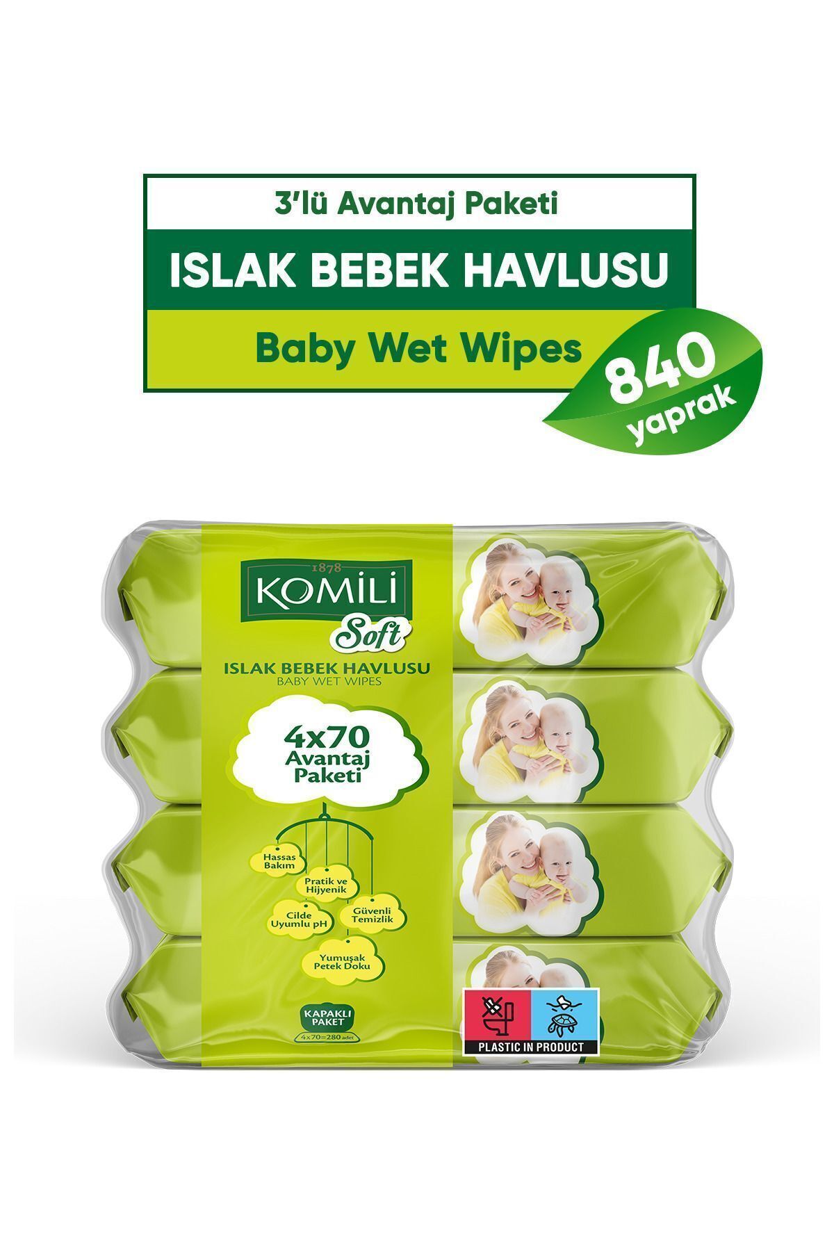 Komili Soft Islak Havlu 4 X 70 - 3'lü Paket - 840 Yaprak fotoğrafı 2 (önizleme)