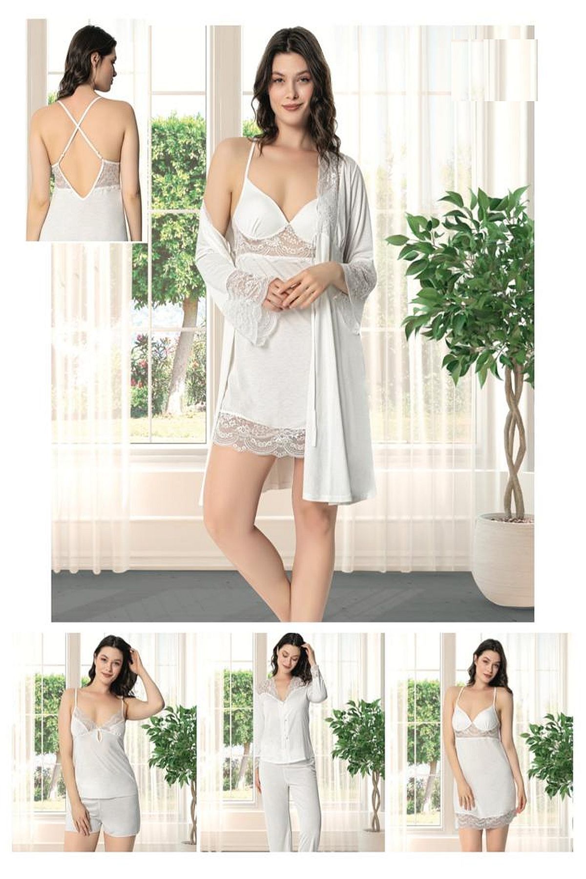 Alissa 9610 Kadın Çeyizlik Dantelli Penye 6'lı Set -Ekru