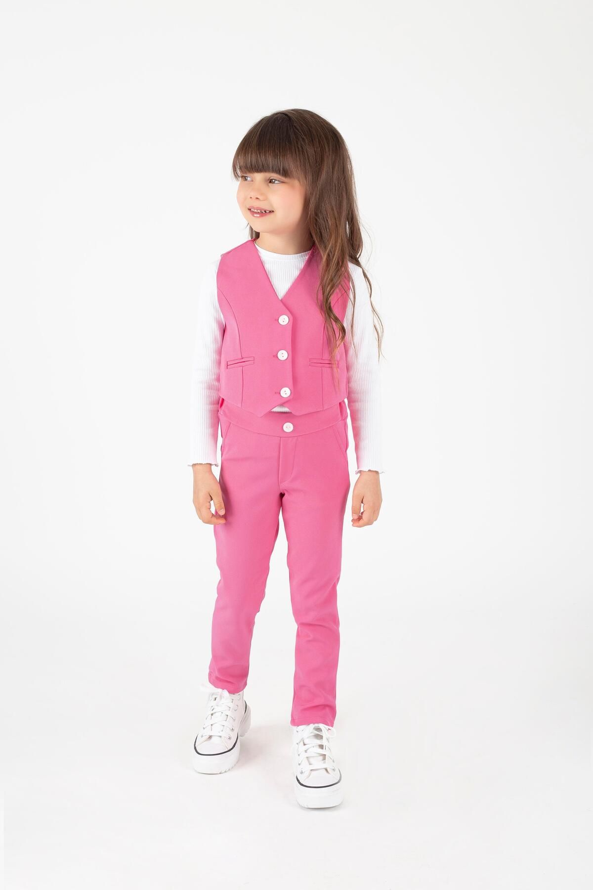 Magu-Girl's 3-Piece Set Pink Vest, Pants and Blouse 3
