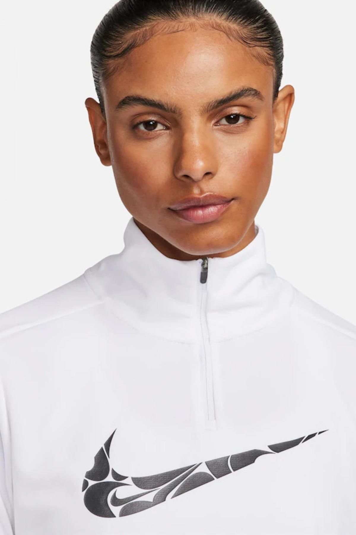 Nike-Dri-Fit Swoosh Mid Women White Quarter Zipper Women's Sports Sweatshrit 2