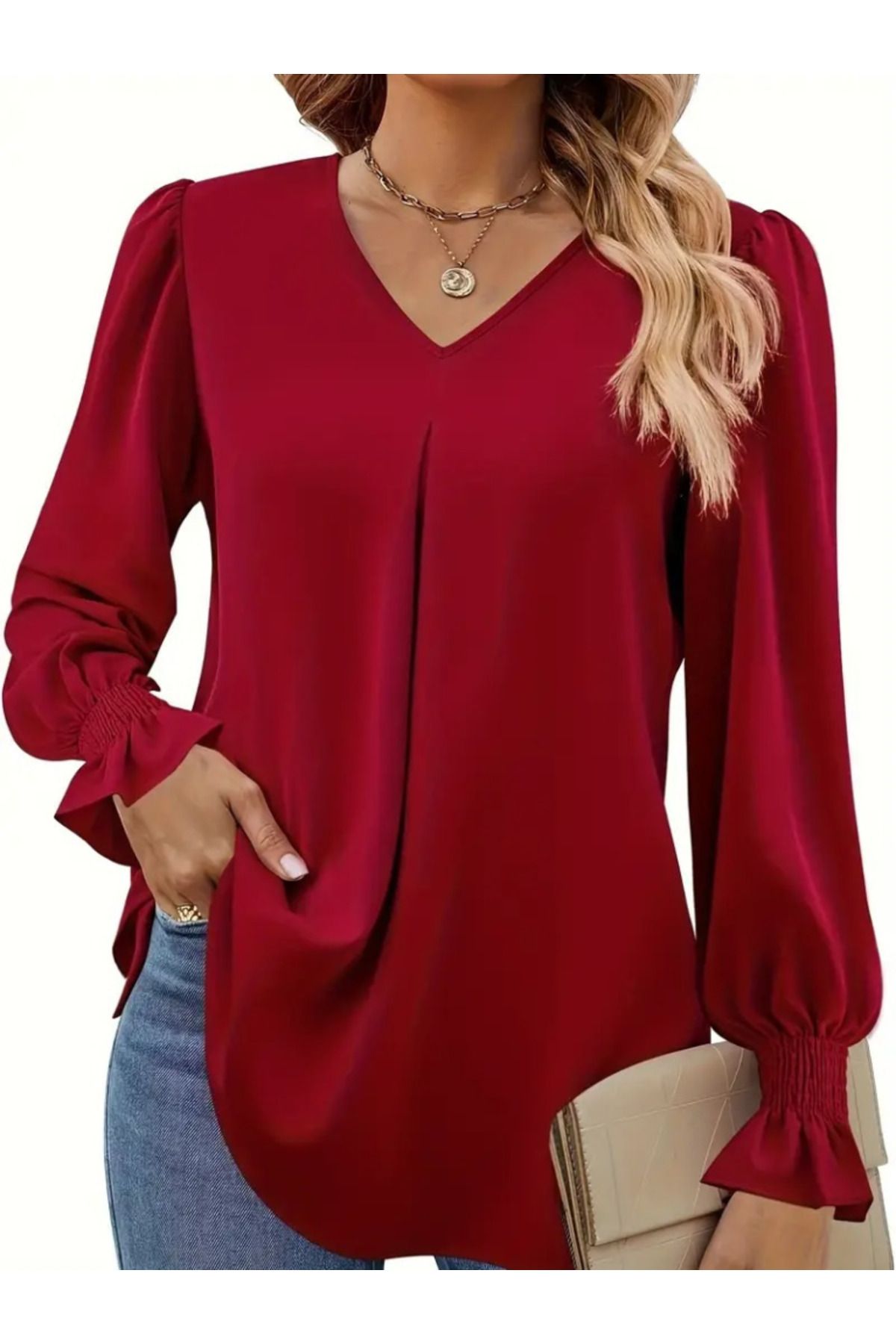 Moka Shopin-Mokashopin Women's Long Sleeve V Neck Sandy Blouse 5