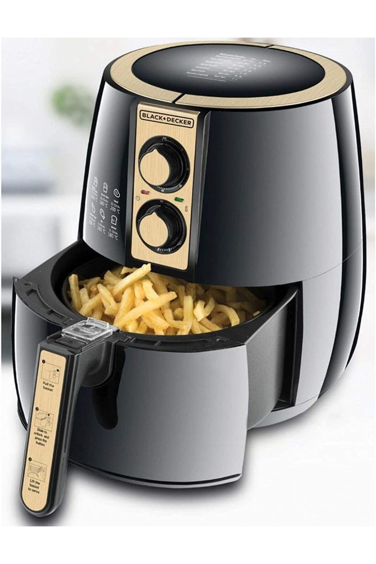 Black&Decker-Black & Decker 4 Liter Air Fryer 1.2Kg Performance Range Aerofry, Black/Gold - Af300-B5 2