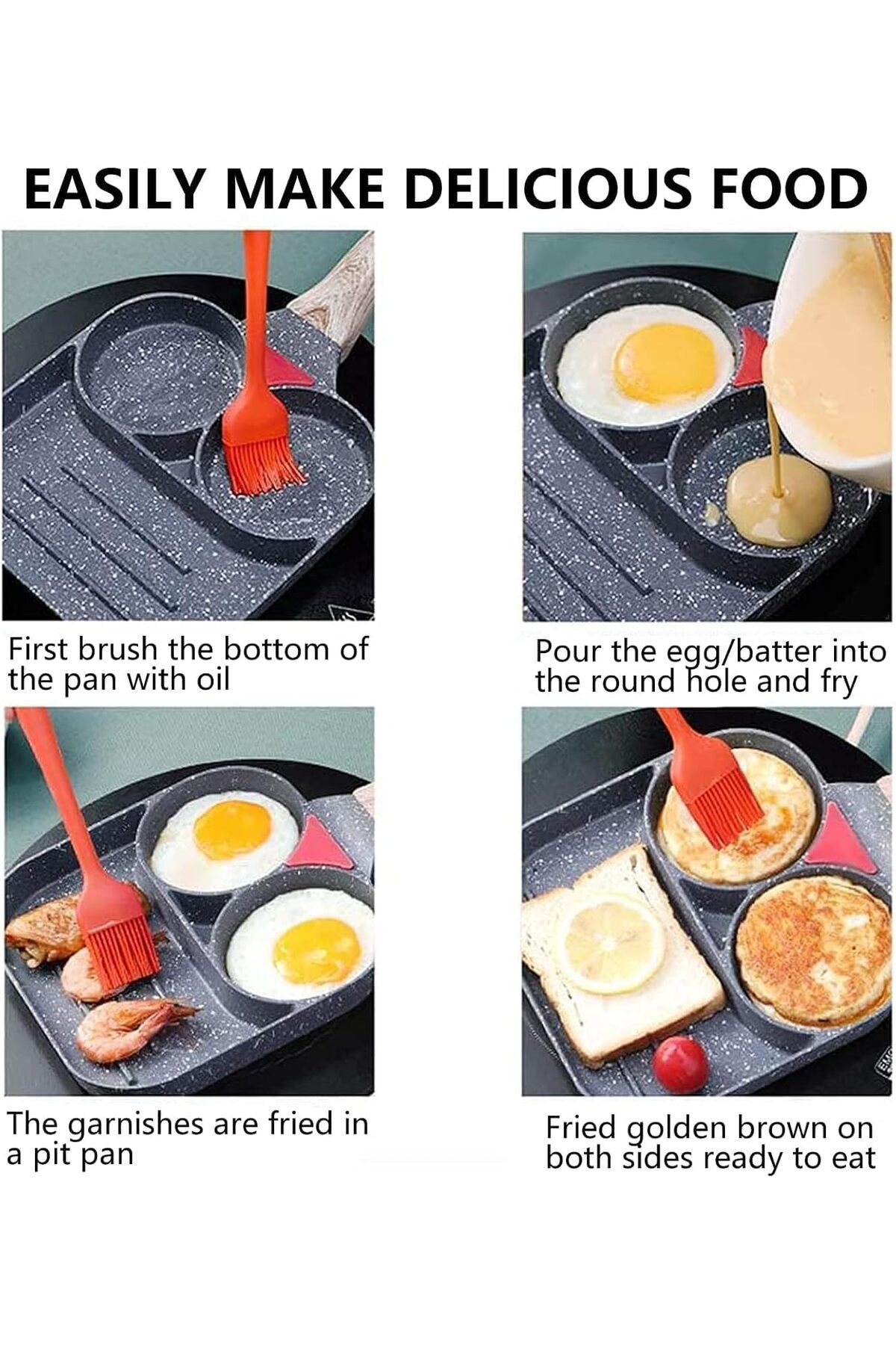 AWH-3-Section Nonstick Egg Frying Pan, 3-in-1 Grill Pan for Steak, Sausage & Omelette (Black) 4