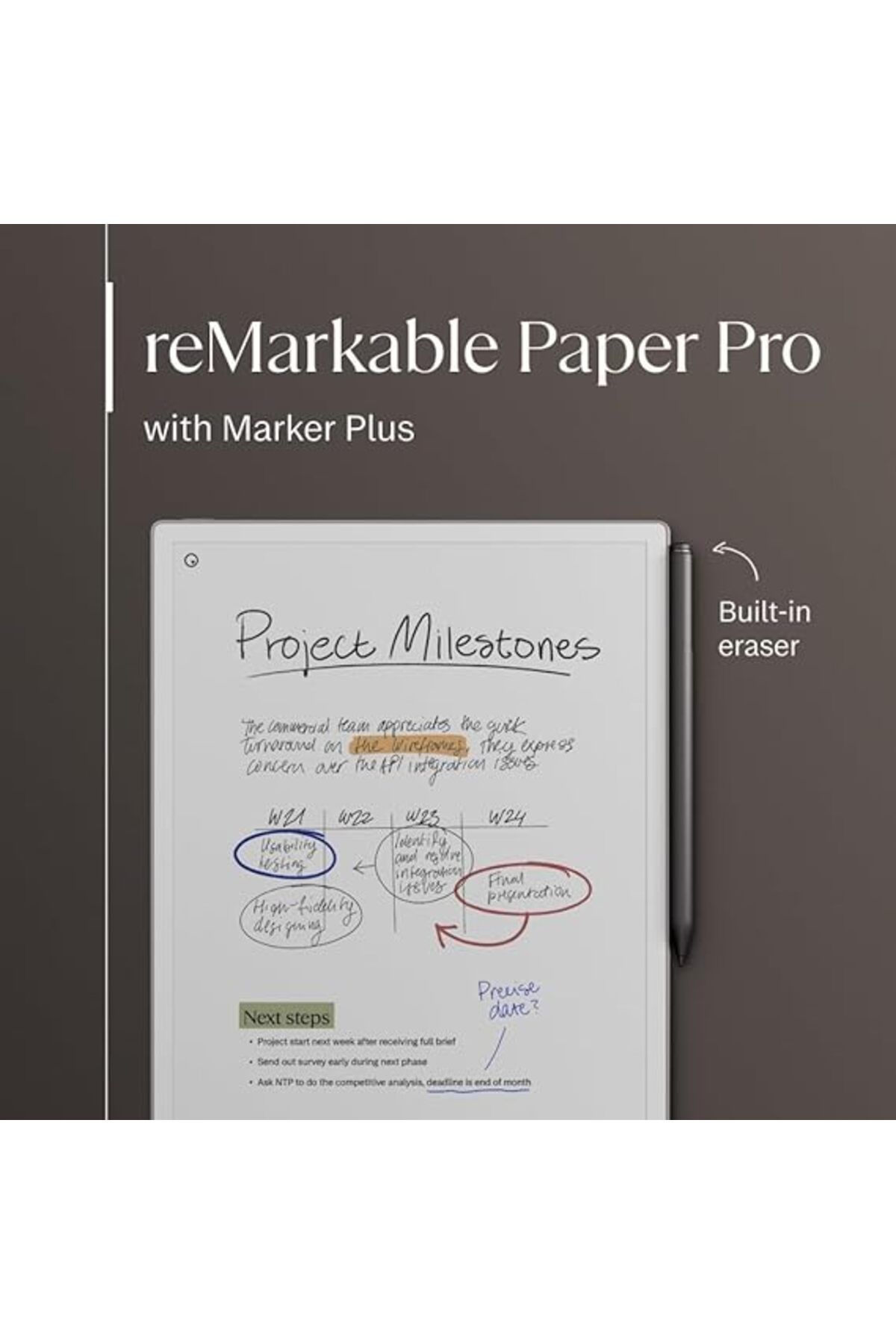 remarkable-Paper Pro Bundle – Includes 11.8” reMarkable Paper Tablet,Marker Plus Pen with Eraser 2