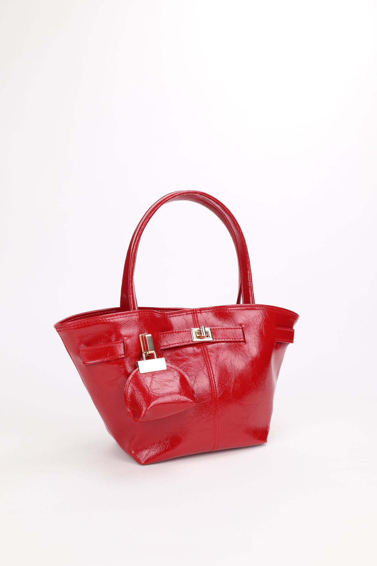 NOTHING-Red Patent Leather - Magnet Hand and Shoulder Bag Samira with Charm Detail 3