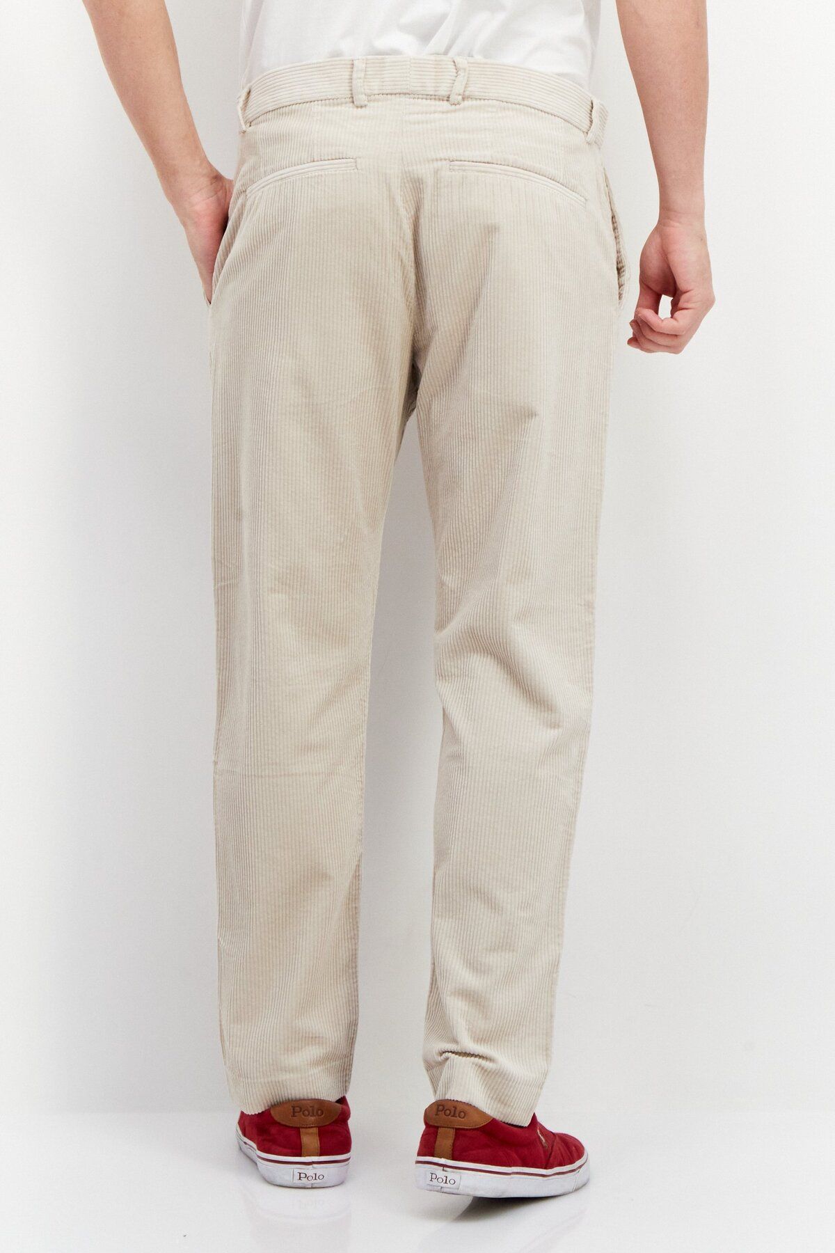 Esprit-بنطال رجالي من قماش مخملي بقصّة Slim Fit، لون رملي 3