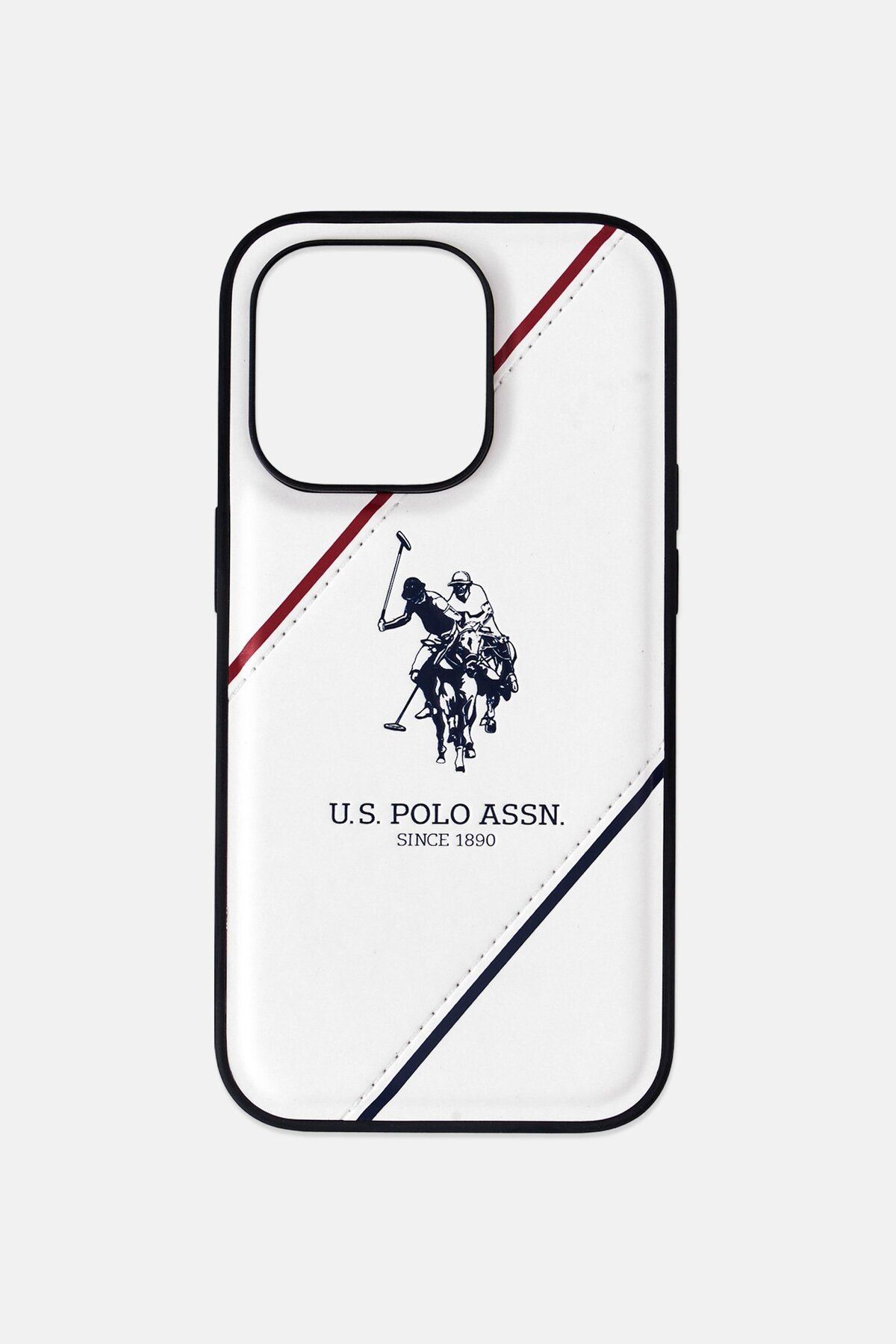 U.S. Polo Assn.-جراب جلدي منقوش بخطين مزدوجين لشعار الحصان لهاتف iPhone 14 Pro، باللون الأبيض 2