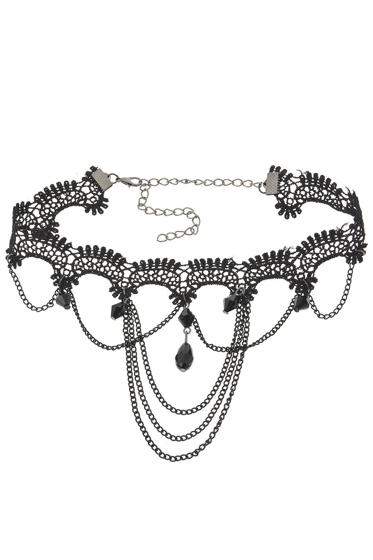 Pelin Aksesuar-Black Lacy Gothic Necklace with Crystals 1