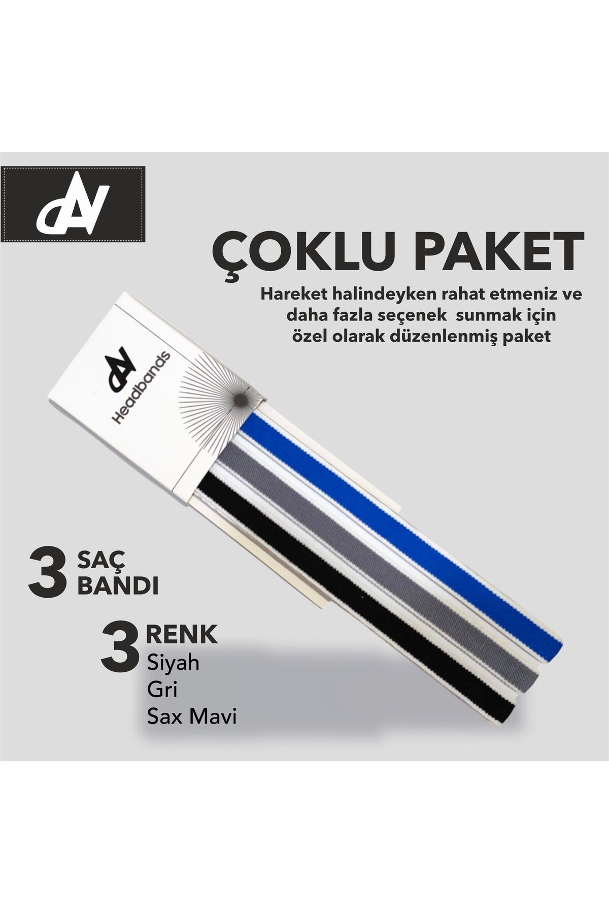 DAVSPOR Elastik Kaydırmaz Silikonlu Unisex Saç Bandı Headband 3'lü Paket