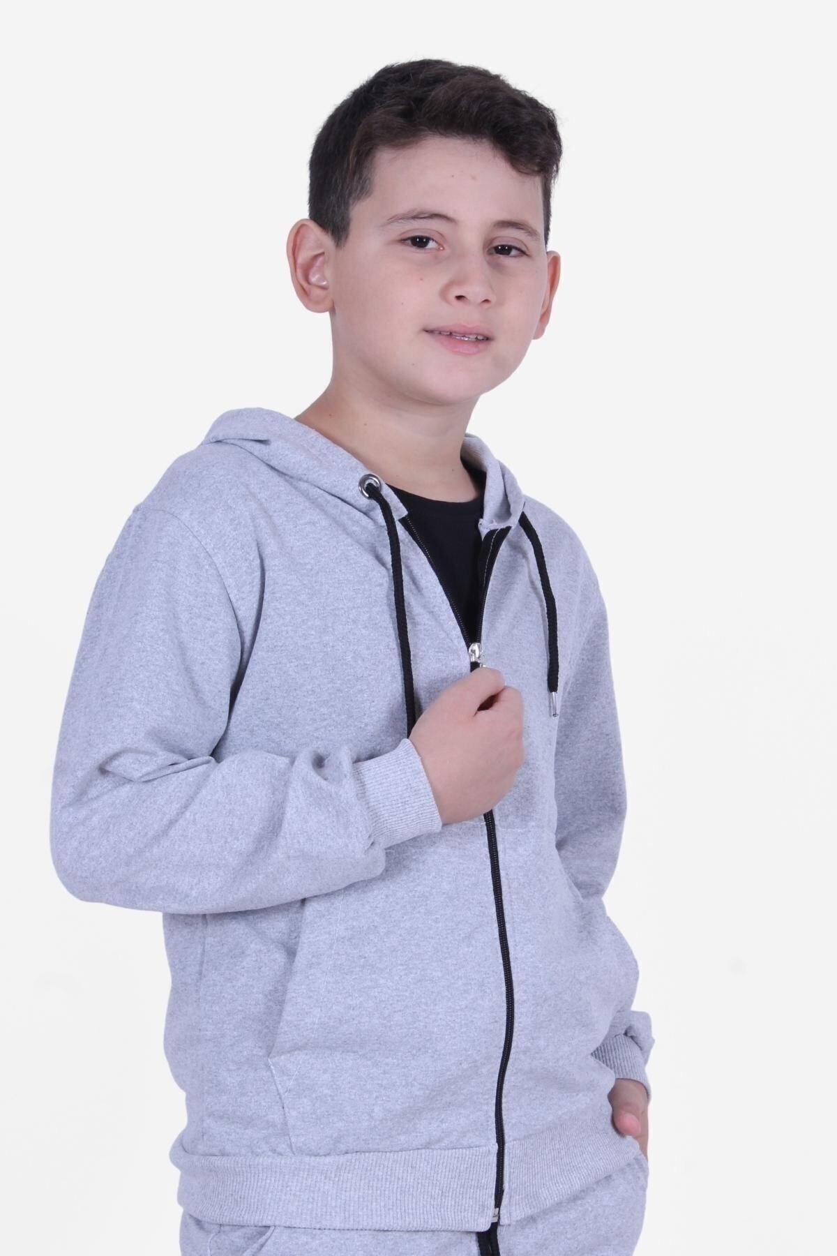 FYK KİDS-بدلة رياضية سادة للأولاد مع سحاب للإغلاق الأمامي 4