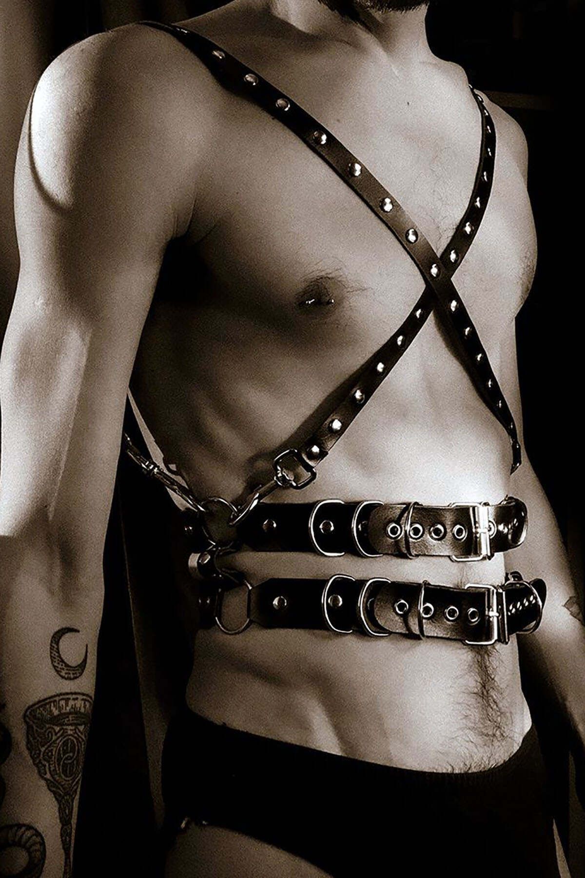 Angels Passion Deri Erkek Harness, Erkek Partywear, Sexy Erkek Deri Giyim