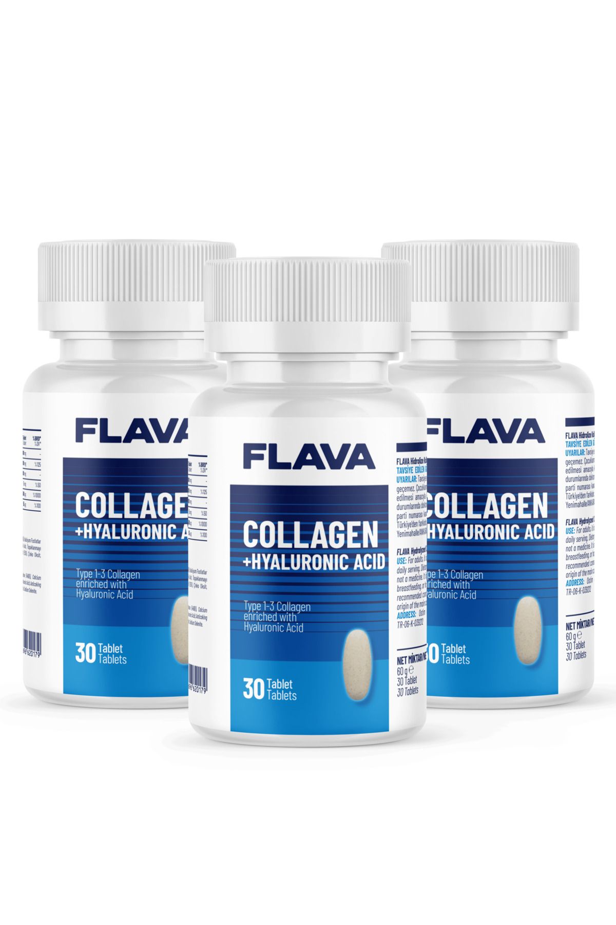 FLAVA Collagen + Hyaluronic Acid - 30 Tablet X 3 Adet