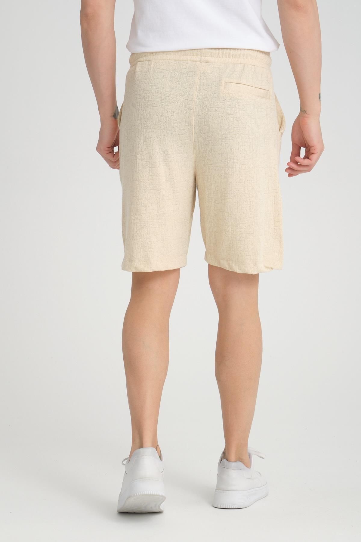 Valiberta-Beige Colored Lycra Knitted Patterned Elastic Shorts 6