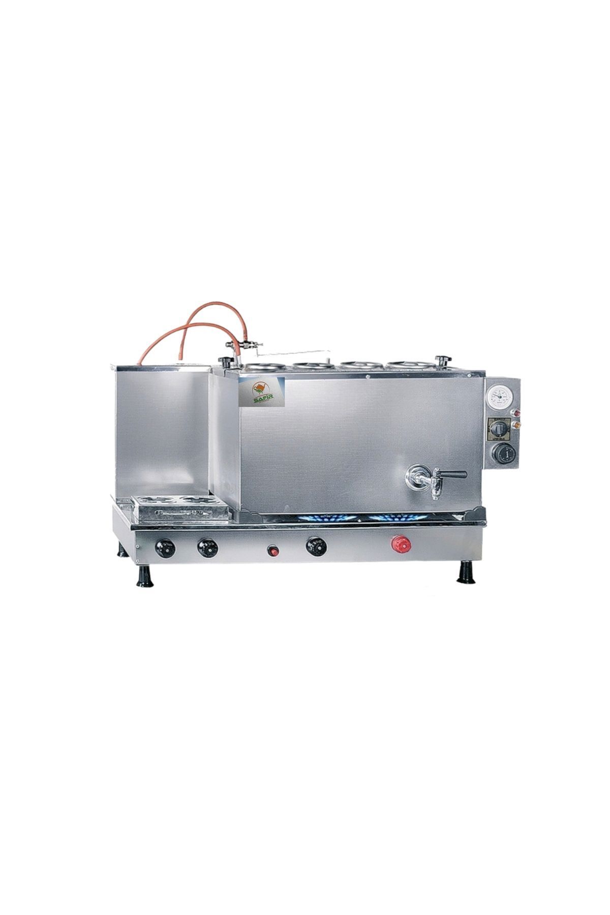 SAFİR 4 demlikli İnoks çay ocağı İnoks Çay Kazanı Elektrk+Doğalgazlı İnoks Çay Semaveri CE'li Çay Makinesi