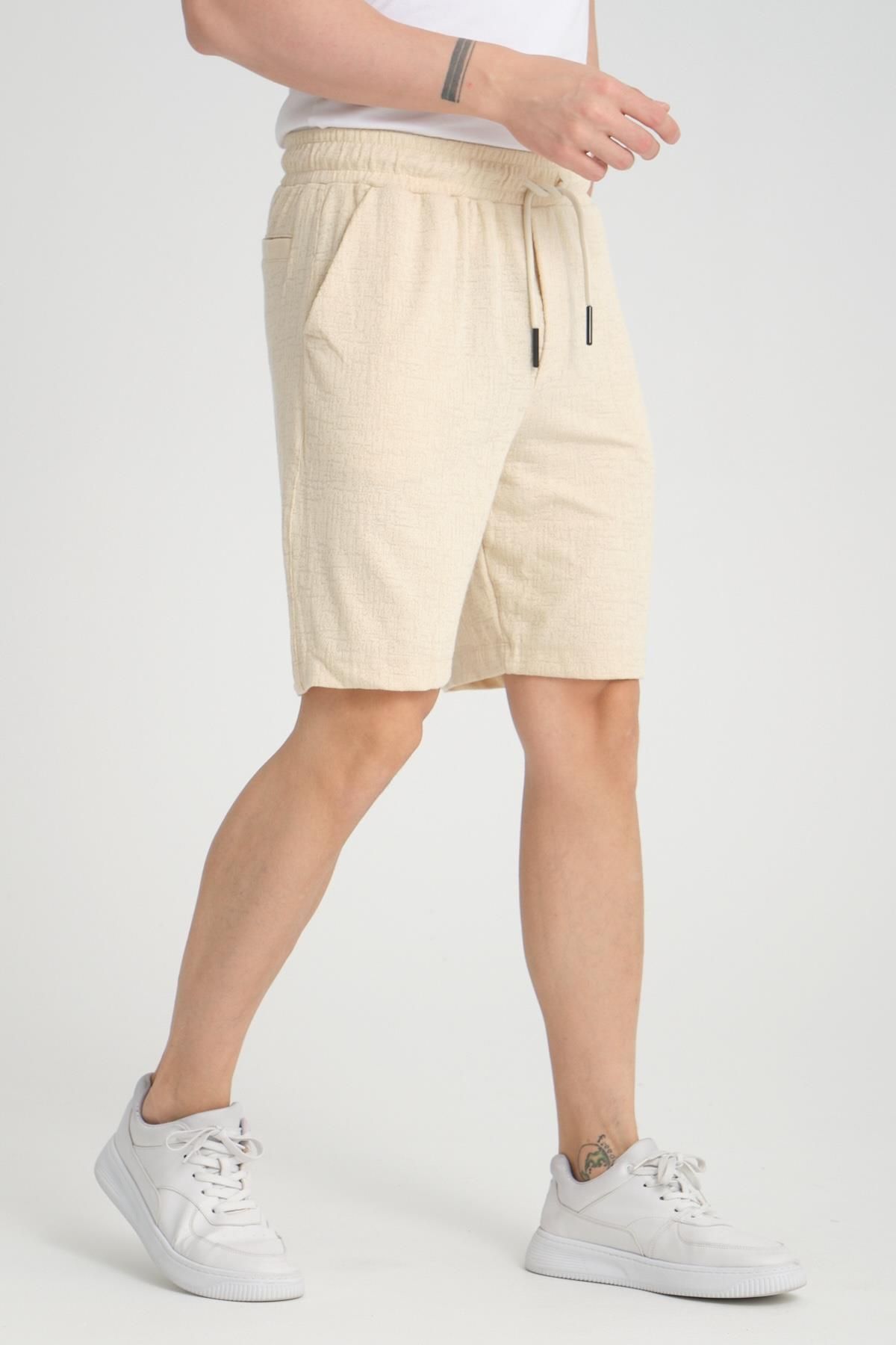 Valiberta-Beige Colored Lycra Knitted Patterned Elastic Shorts 4