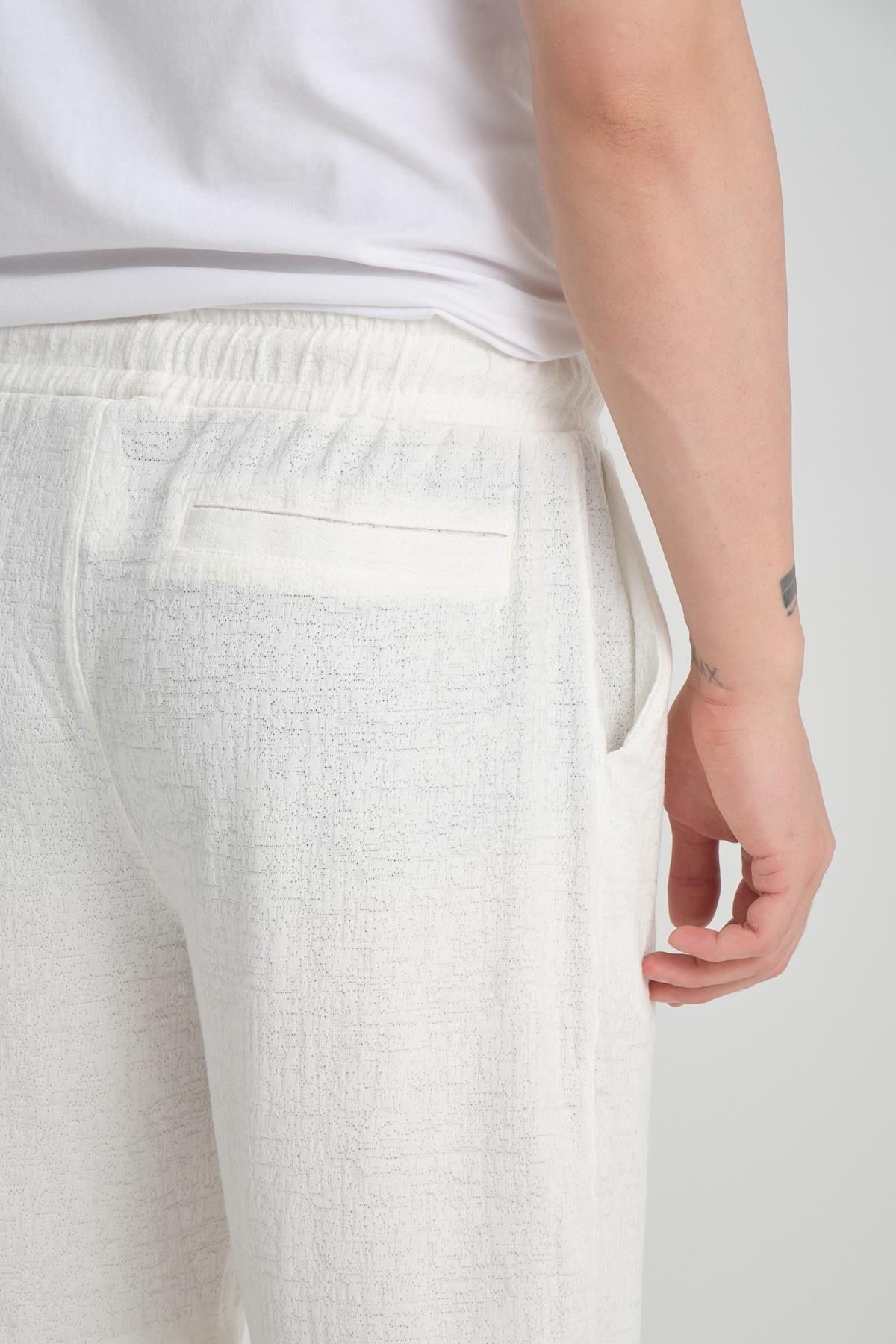 Valiberta-White Lycra Knitted Patterned Elastic Shorts 8