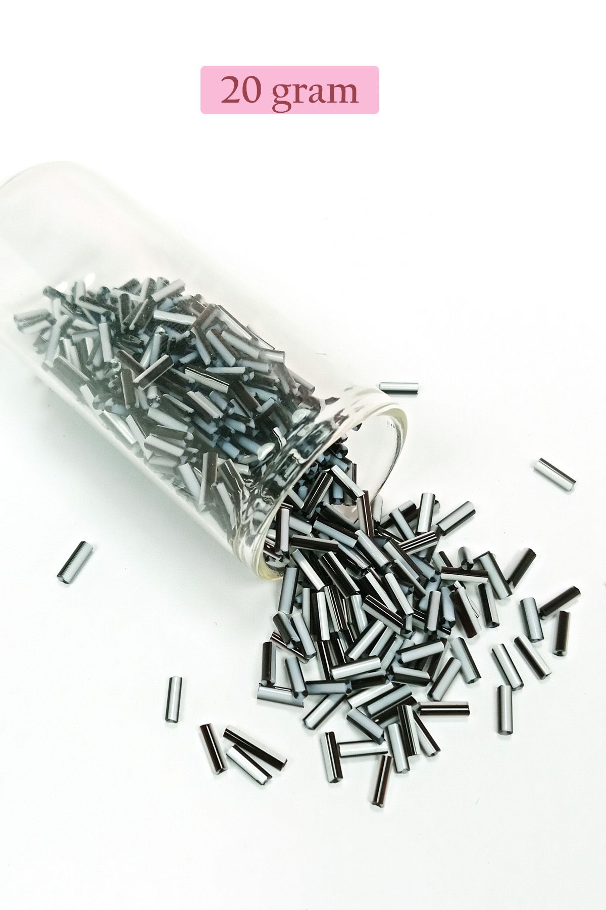 Mu Art Uzun Boru Kesme Boncuk Çap 2Mm Uzunluk 10 Mm - 20 Gram - Siyah Beyaz - Bnc251