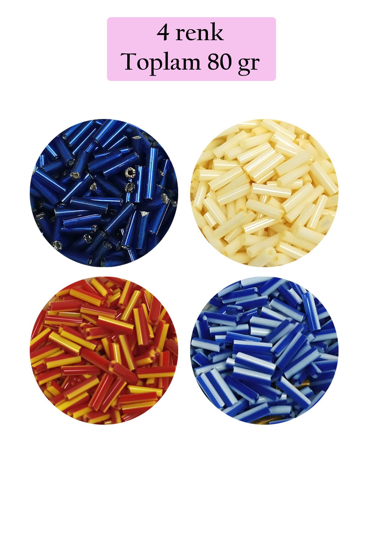 Angoravi Uzun Boru Kesme Boncuk Çap 2mm Uzunluk 10 mm - 4 Renk - Toplam 80 Gram - BNC428