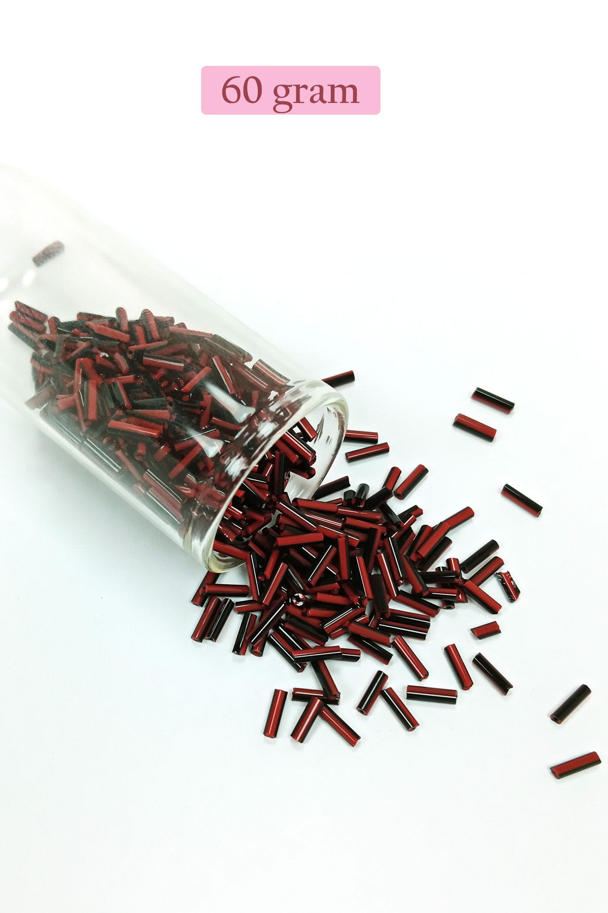 Angoravi Uzun Boru Kesme Boncuk Çap 2mm Uzunluk 10 mm - 60 Gram - Kırmızı Siyah - BNC291