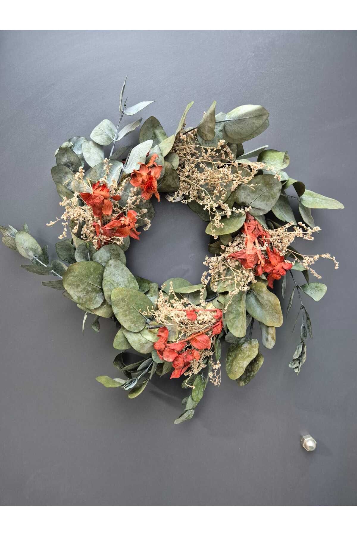 Lider MAGNESİA-Leader Magnesia Eucalyptus Leaf Natural Wreath 26 cm Door Desk Etc Ornament 2