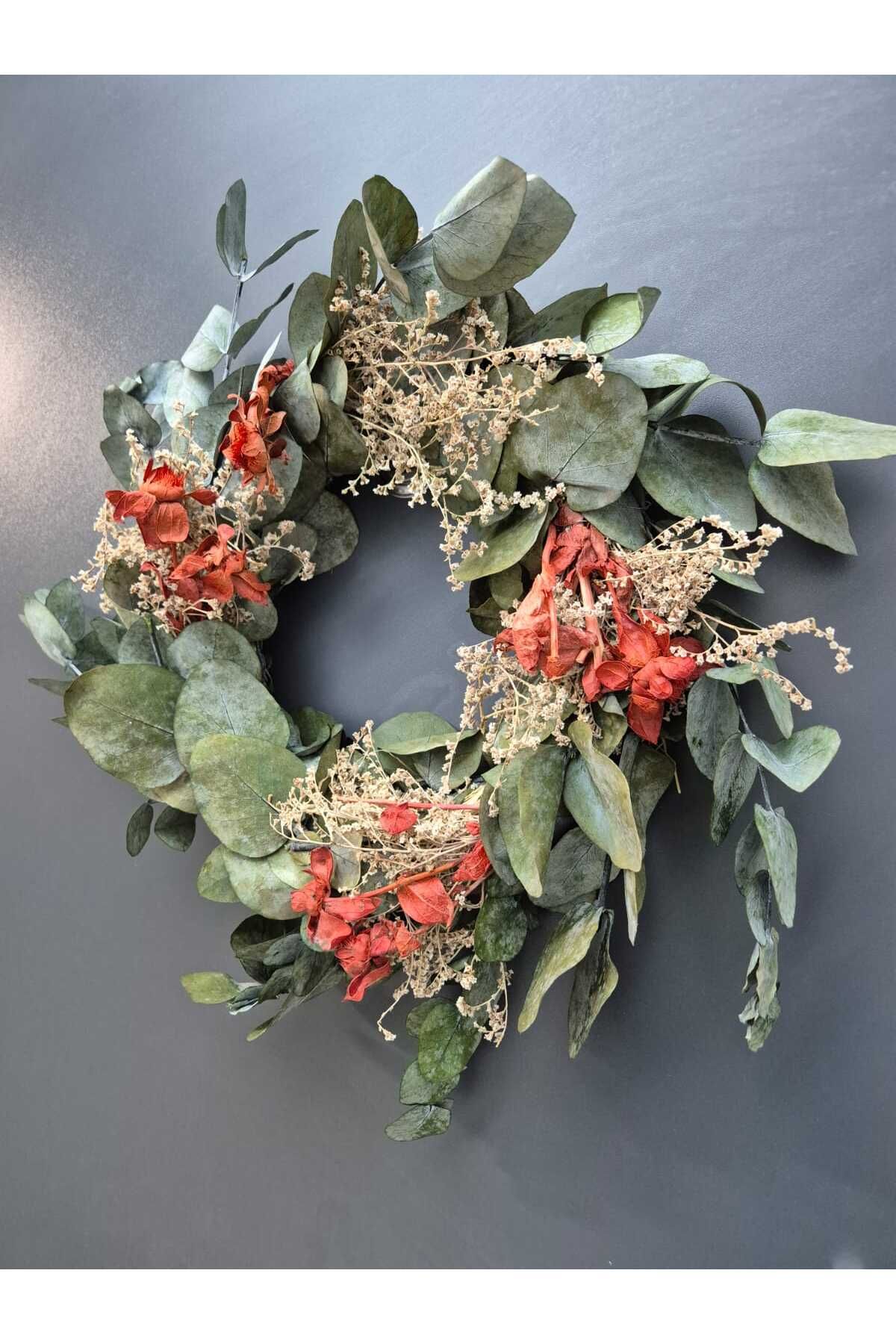 Lider MAGNESİA-Leader Magnesia Eucalyptus Leaf Natural Wreath 26 cm Door Desk Etc Ornament 7