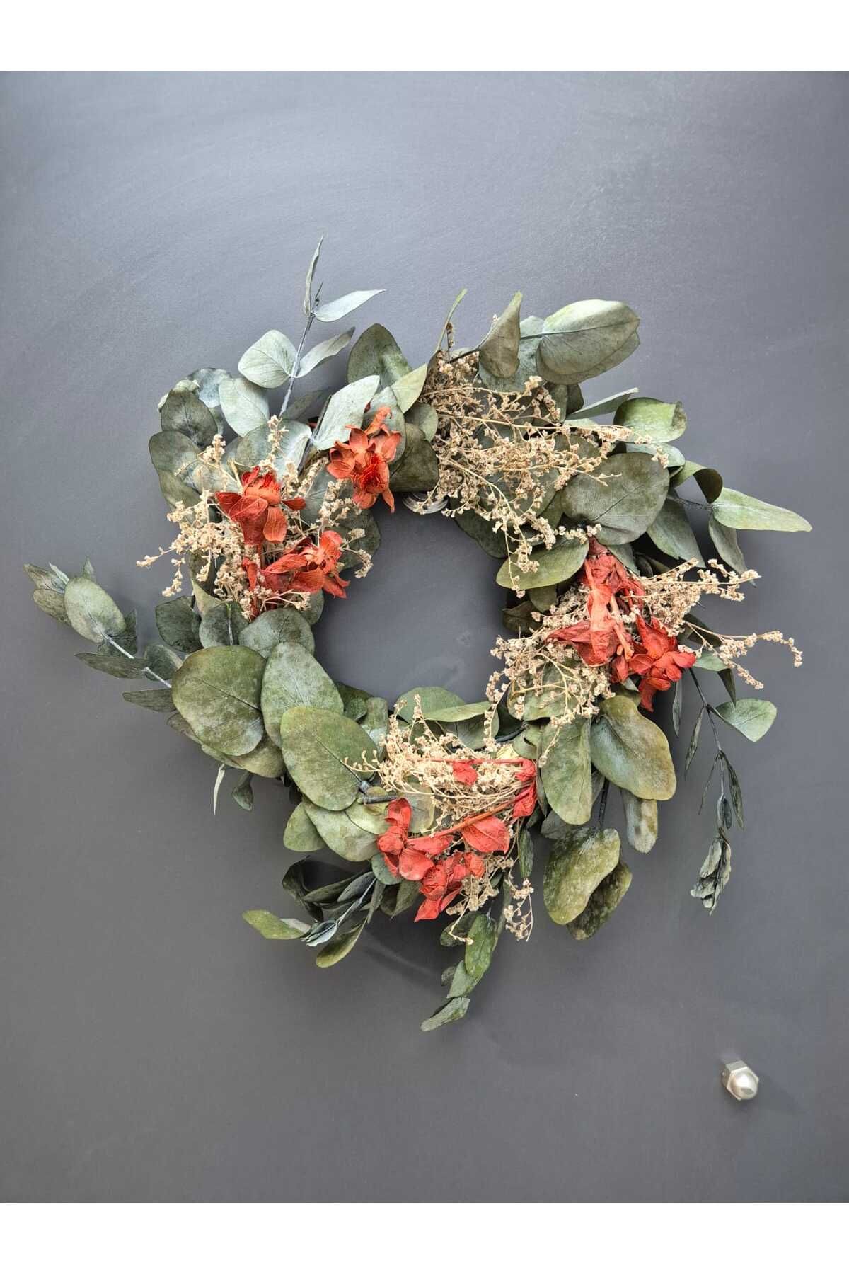 Lider MAGNESİA-Leader Magnesia Eucalyptus Leaf Natural Wreath 26 cm Door Desk Etc Ornament 4