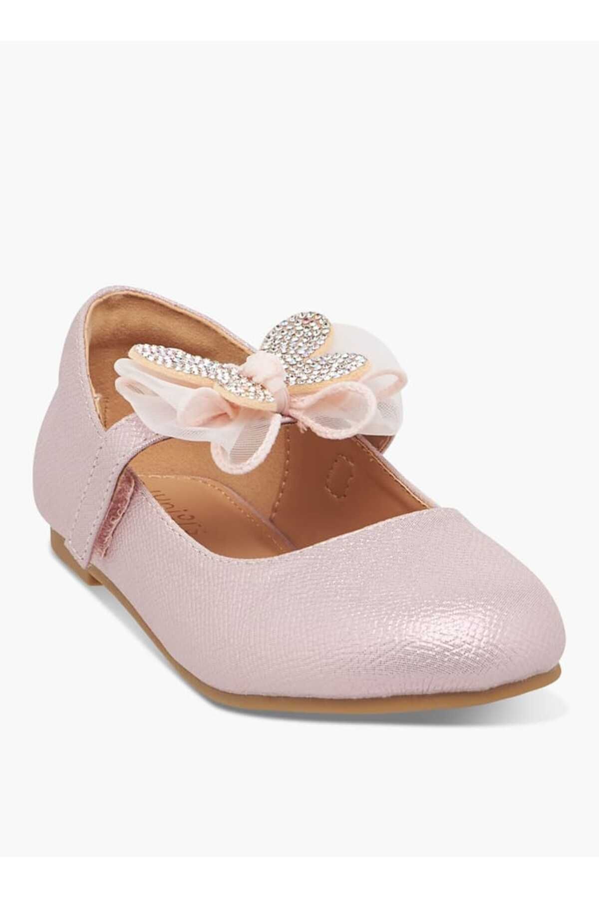 Juniors-Butterfly Embellished Ballerina Shoes with Hook and Loop Closure 2