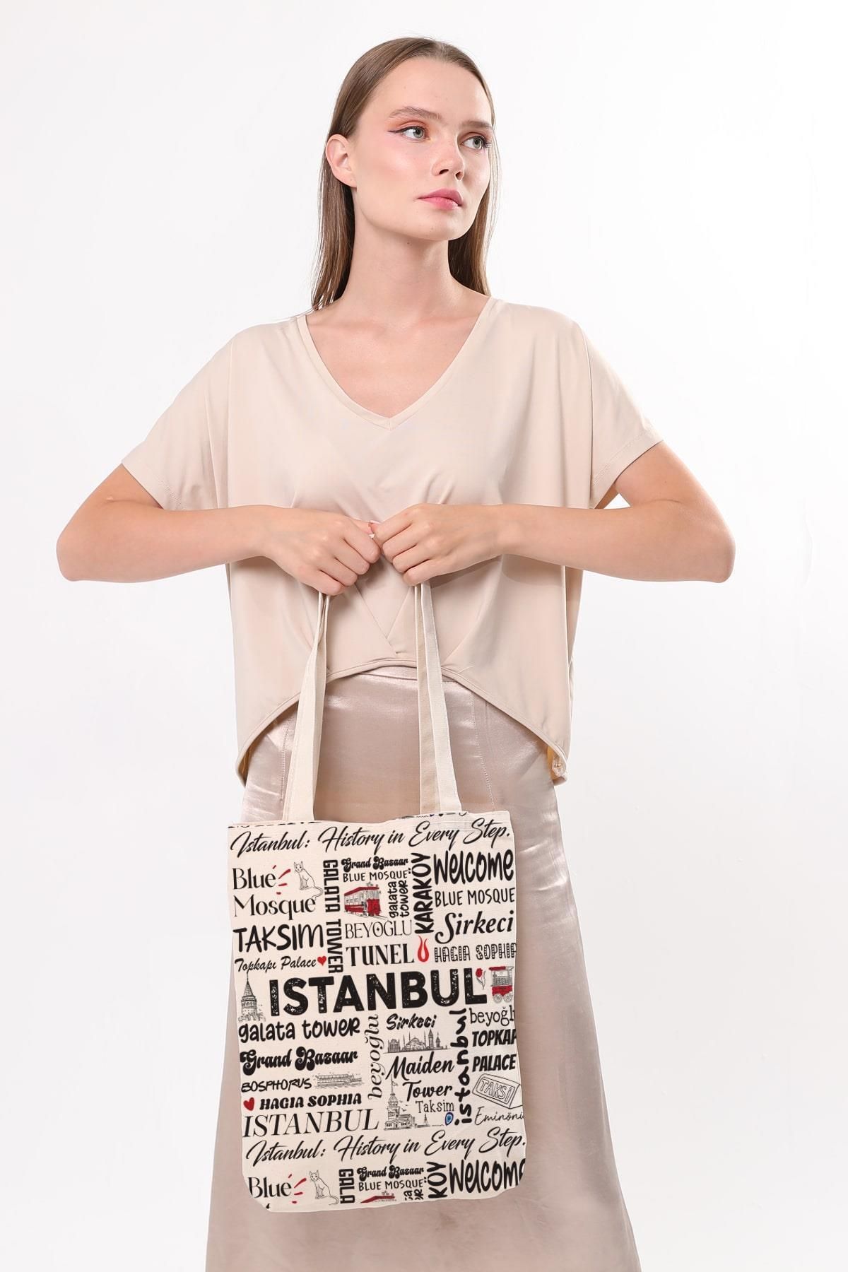 Çınar Bez Çanta-Canvas Write Istanbul Printed Cloth Bag 4