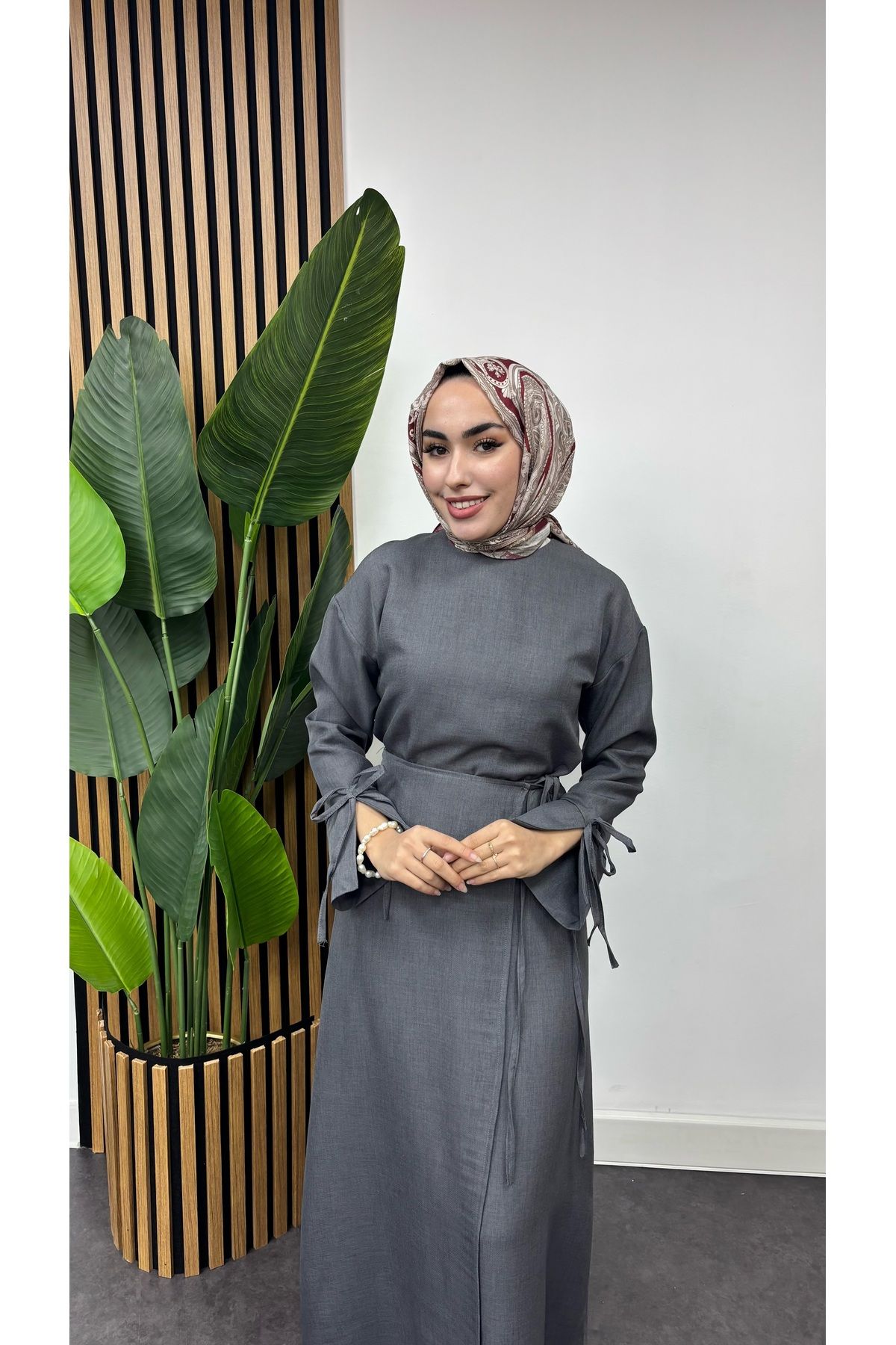 FREEMİH TEKSTİL-Double Suit with Linen Skirt and Drawstring at the Waist 5