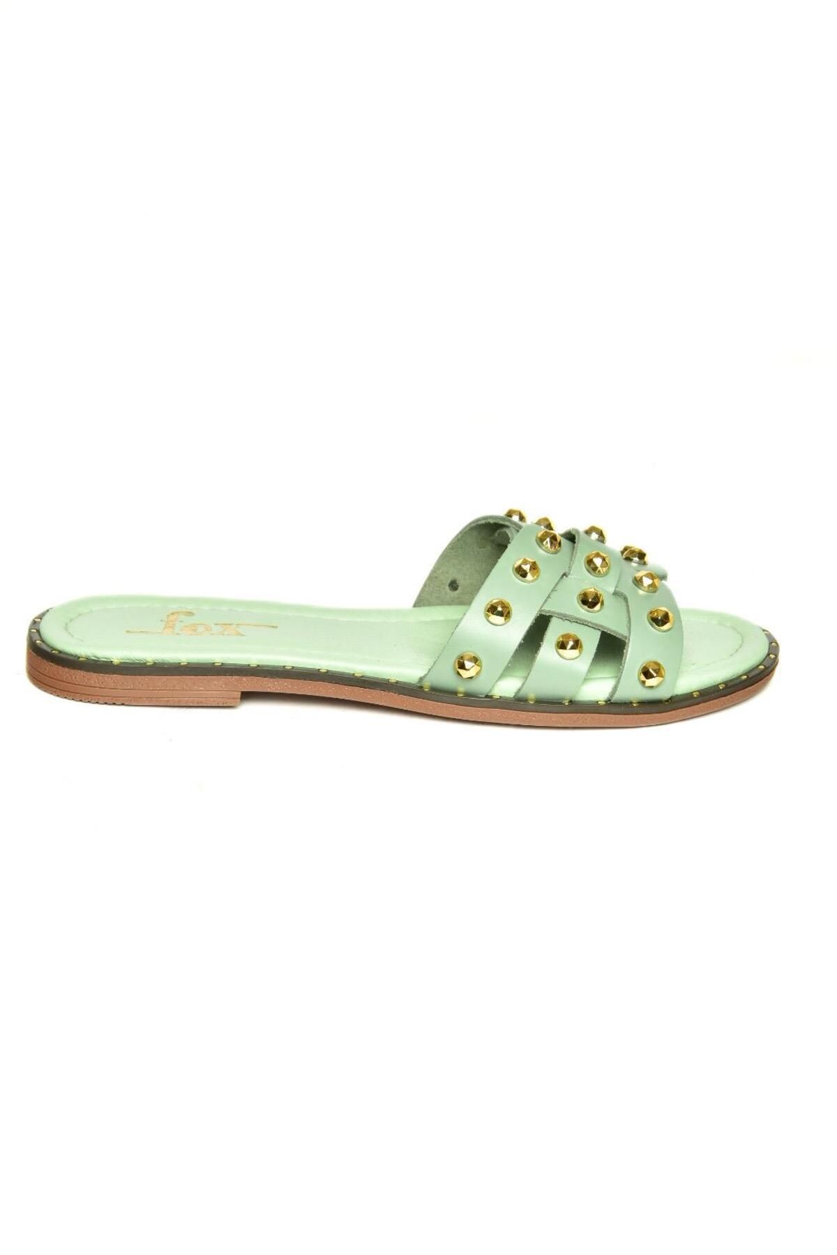 Fox Shoes-U 291100003   Green Genuine Leather Women's Slippers 5