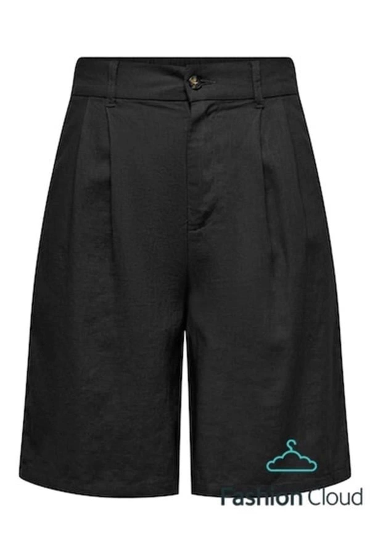 Merev Loose Fit Keten Kadın Şort