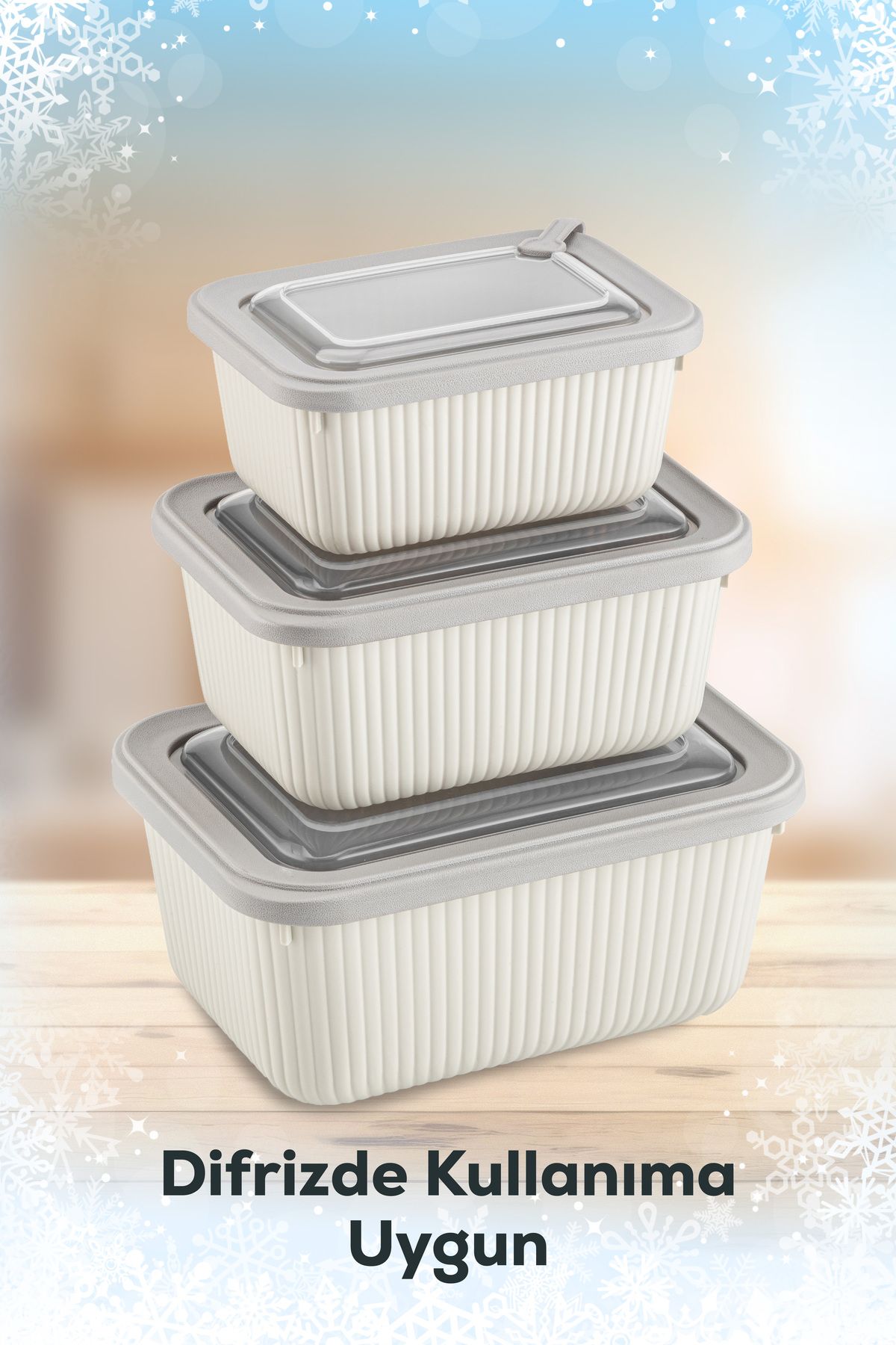 Vienev-Beige 3X(1750,1050,600 ml) Vip Rectangular Microwave & Diffuse Storage Container Set 5