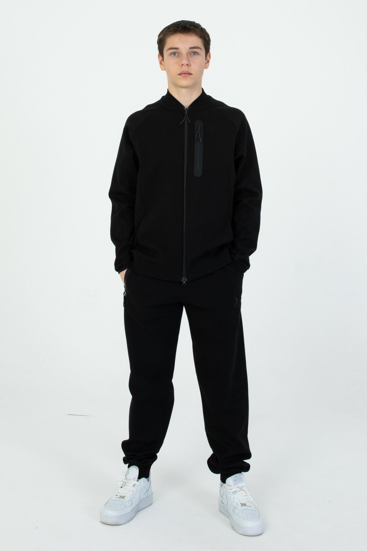 Black One-Girls/Boys Adjustable Waist Zip Printed Tracksuit Set 1