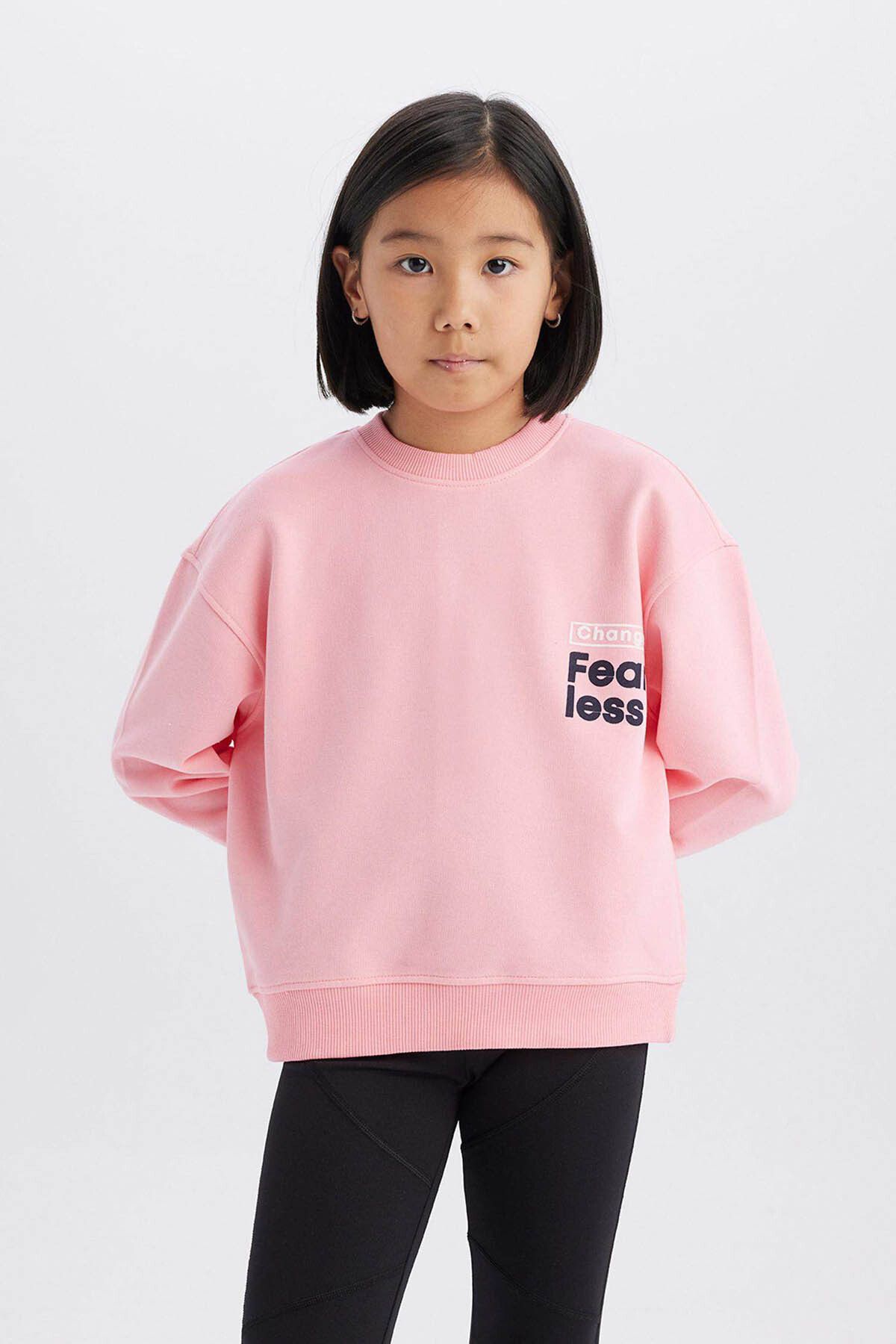 DeFacto-Girls' Relax Fit Crew Neck Back Printed Sweatshirt D9774A825Sp 3