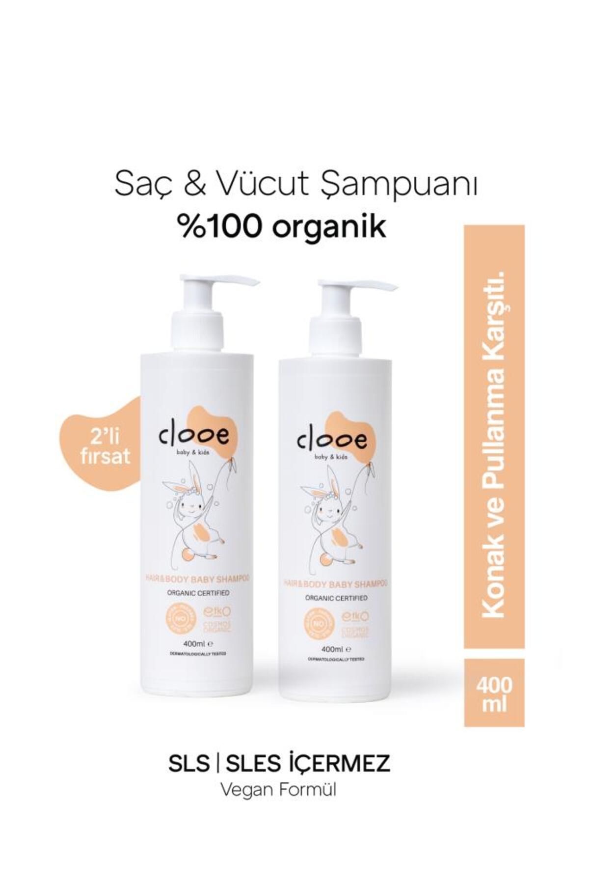 clooe Organik Bebek & Çocuk Saç, Vücut Şampuanı (400ML) - 2'li Fırsat Paketi