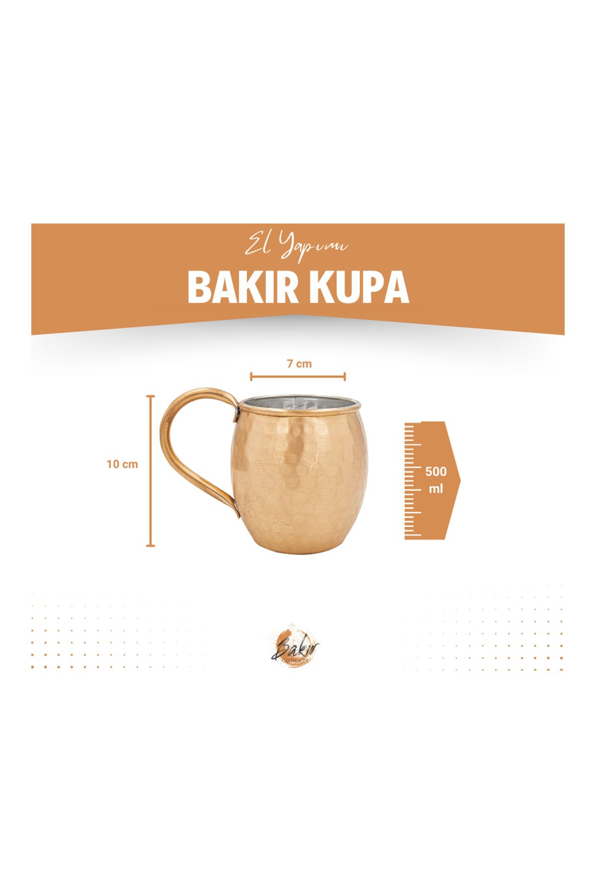 Bakır Concept-كوب نحاسي مطرقة - موديل سمين، لون مطفي (مجموعة من 2) 4
