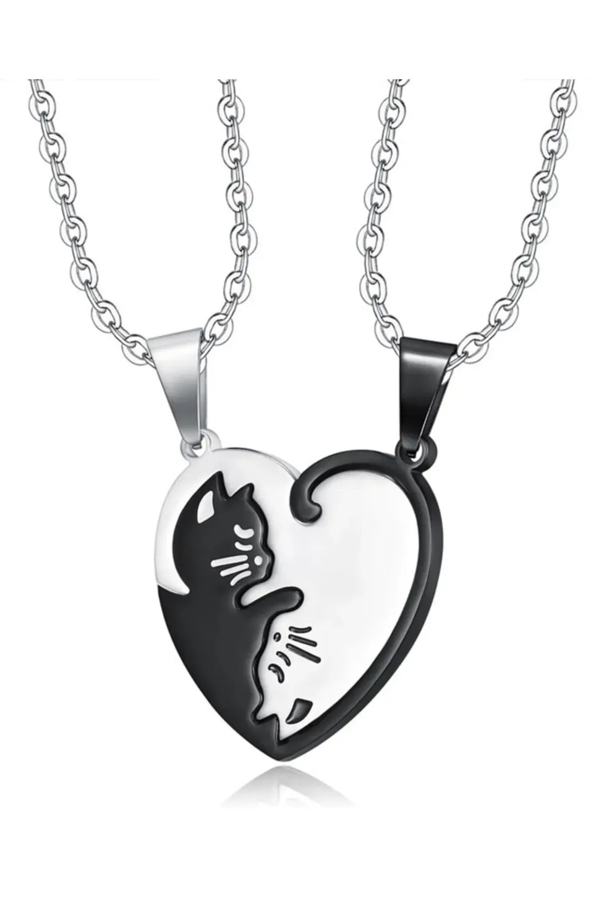 İYİ MODA-2Pcs Yin Yang Cat Necklace Double Heart Lover Couple Friend Necklace 2