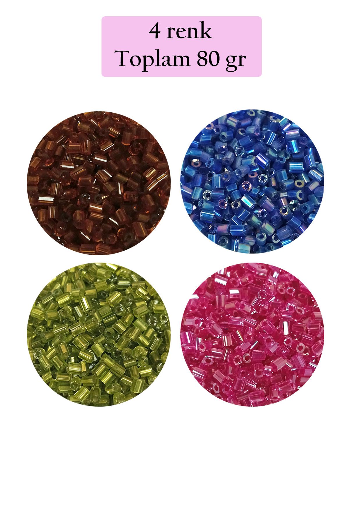 Mu Art Kesme Cam Boncuk 2Mm - 4 Renk - Toplam 80 Gram - Bnc445