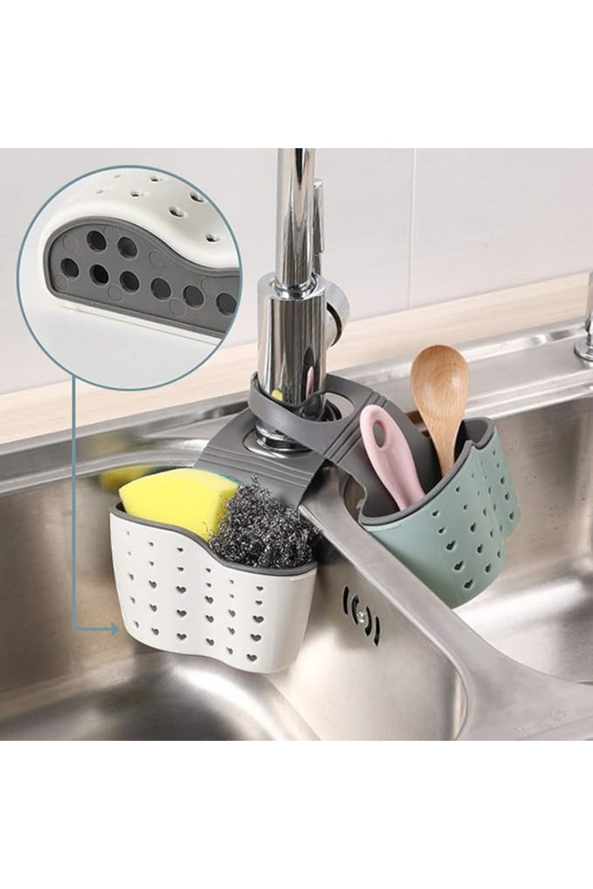 MAİN SHOP 1 Adet Modern Silikon Askılı Mutfak Sepeti, Kayışlı Lavabo Süngerlik, Mutfak Ve Banyo M-1889