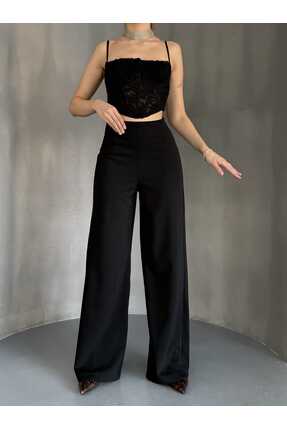 BILDEŞA Kadın Yandan Fermuarlı Bol Paça Palazzo Pantolon