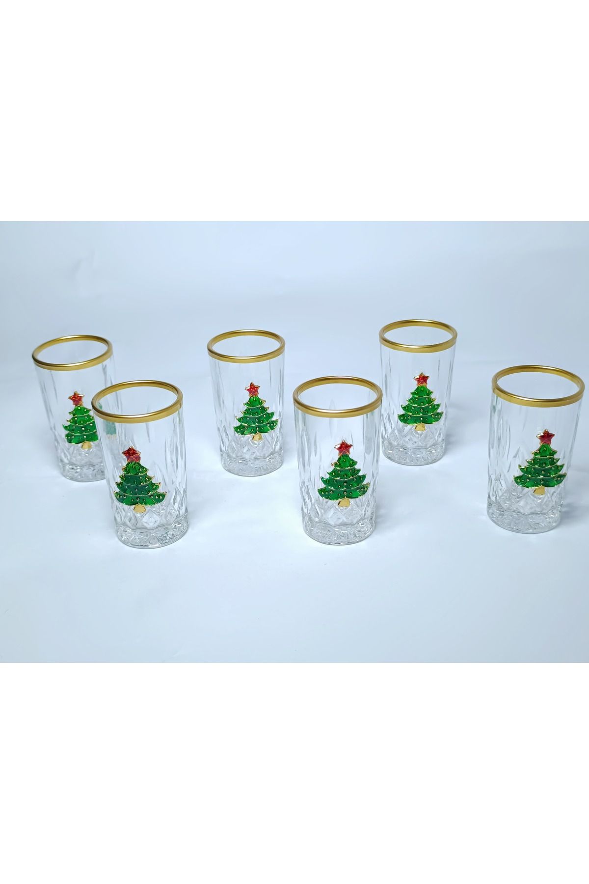 PARILTI HOME COLLECTİON-Set of 6 Pine Tree Figured Coffee Water Glasses 2