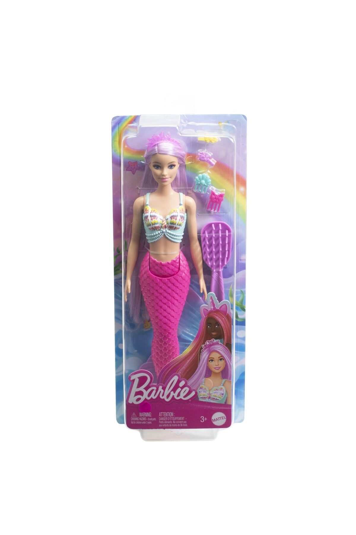 mattel Barbie Papusa Sirena Cu Par Mov Si Coada Roz - One Size