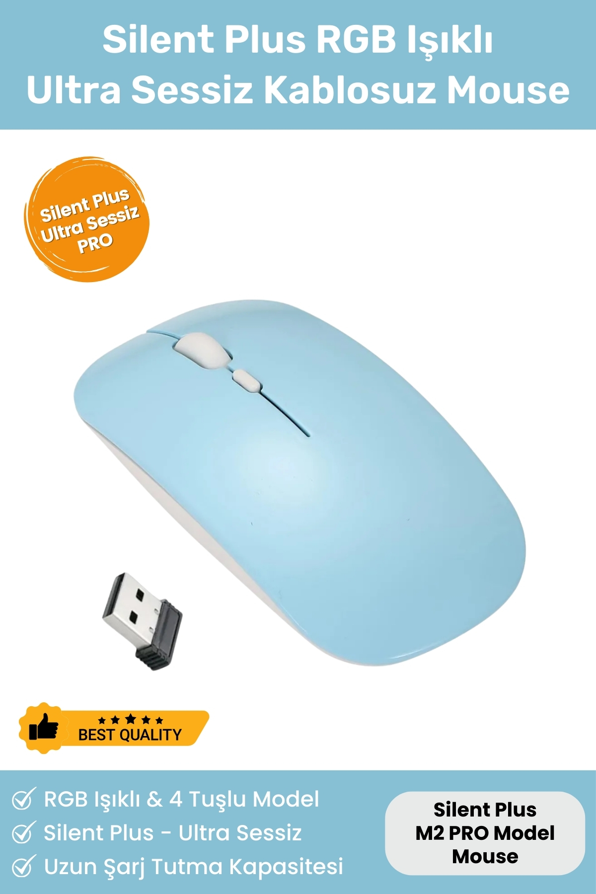 Silent Plus RGB Işıklı Ultra Hafif Konfor Modeli 4 Tuşlu 2.4G Kablosuz Wireless Bluetooth M2 Mouse