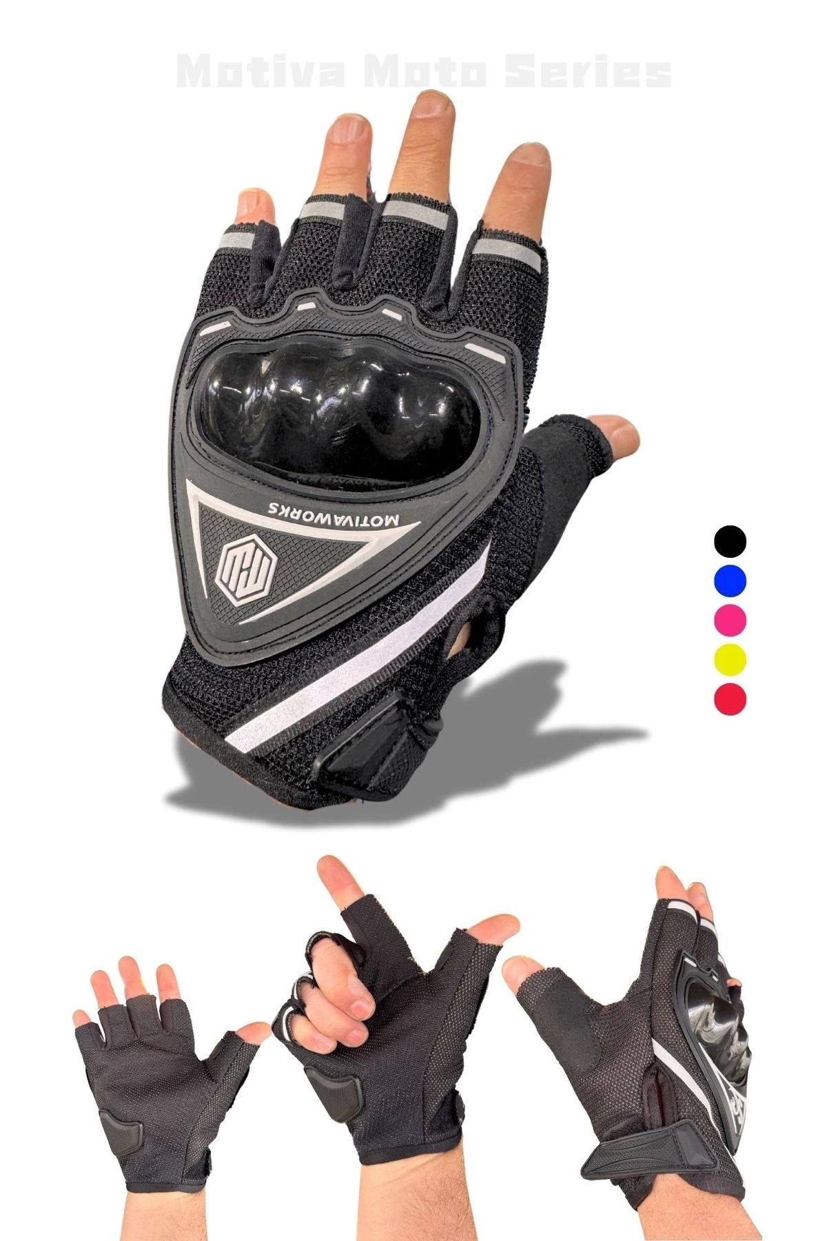 MotivaWorks-Black Short Half Finger Motorcycle Cycling Gloves Mw120S 2