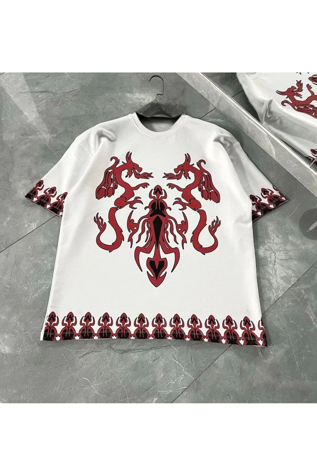CVS Unisex Bisiklet Yaka Baskılı Oversize T-Shirt - Beyaz