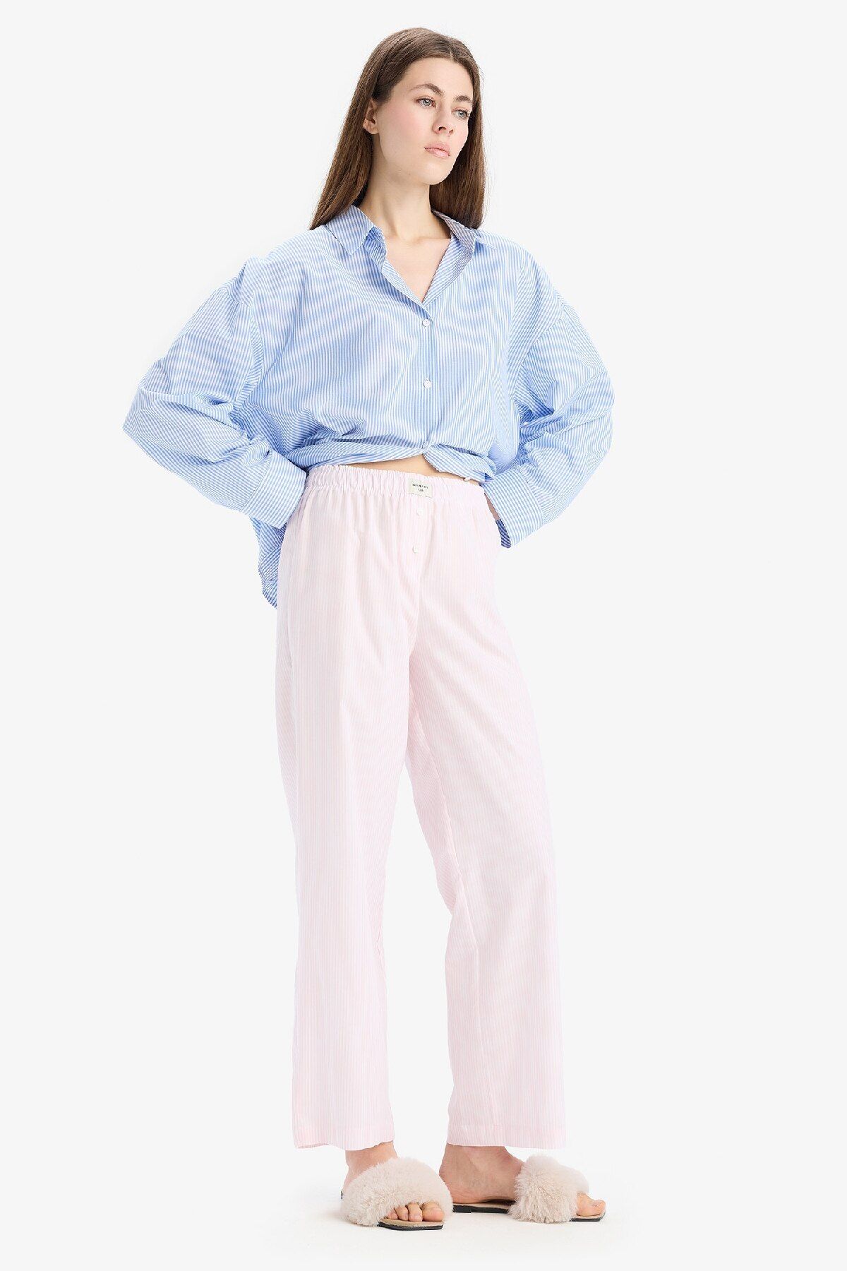 DeFacto-Long Length Poplin Pajamas Bottom-Fall in Love E5769Ax25Sp 3