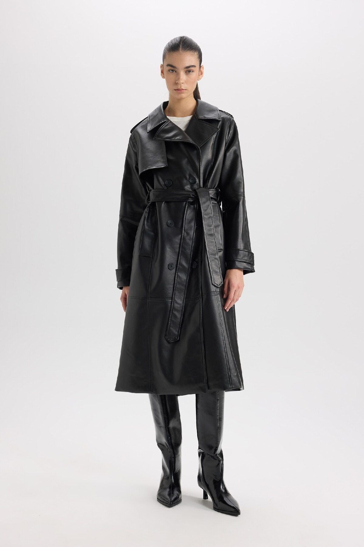 DeFacto-Water Repellent Trench Coat Double Breasted Collar Buttoned Belted Pocket A7960Ax25Sp 1