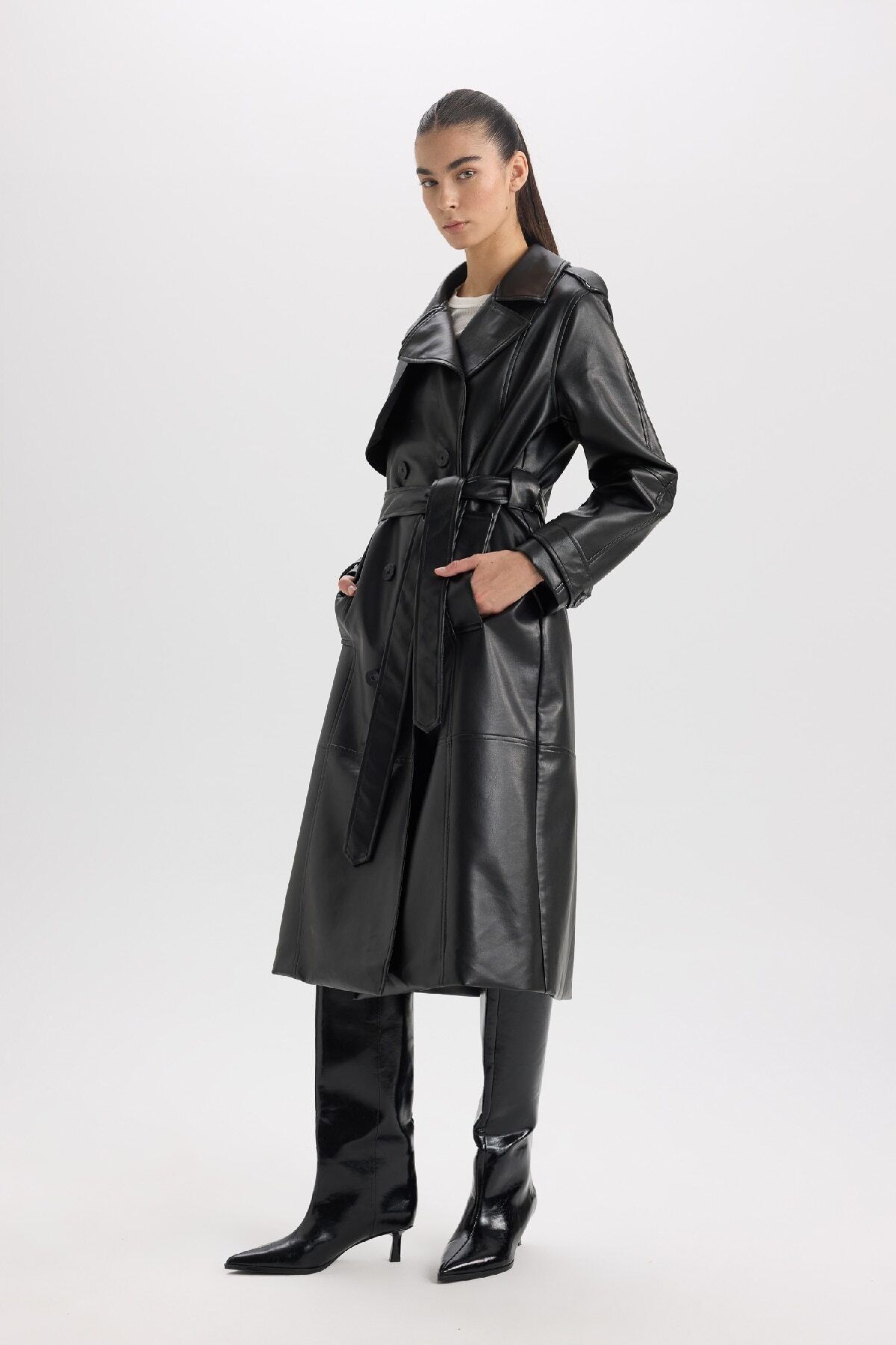 DeFacto-Water Repellent Trench Coat Double Breasted Collar Buttoned Belted Pocket A7960Ax25Sp 2